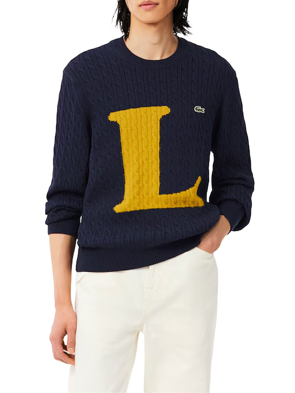 Lacoste Maglione a trecce con intarsio Blu