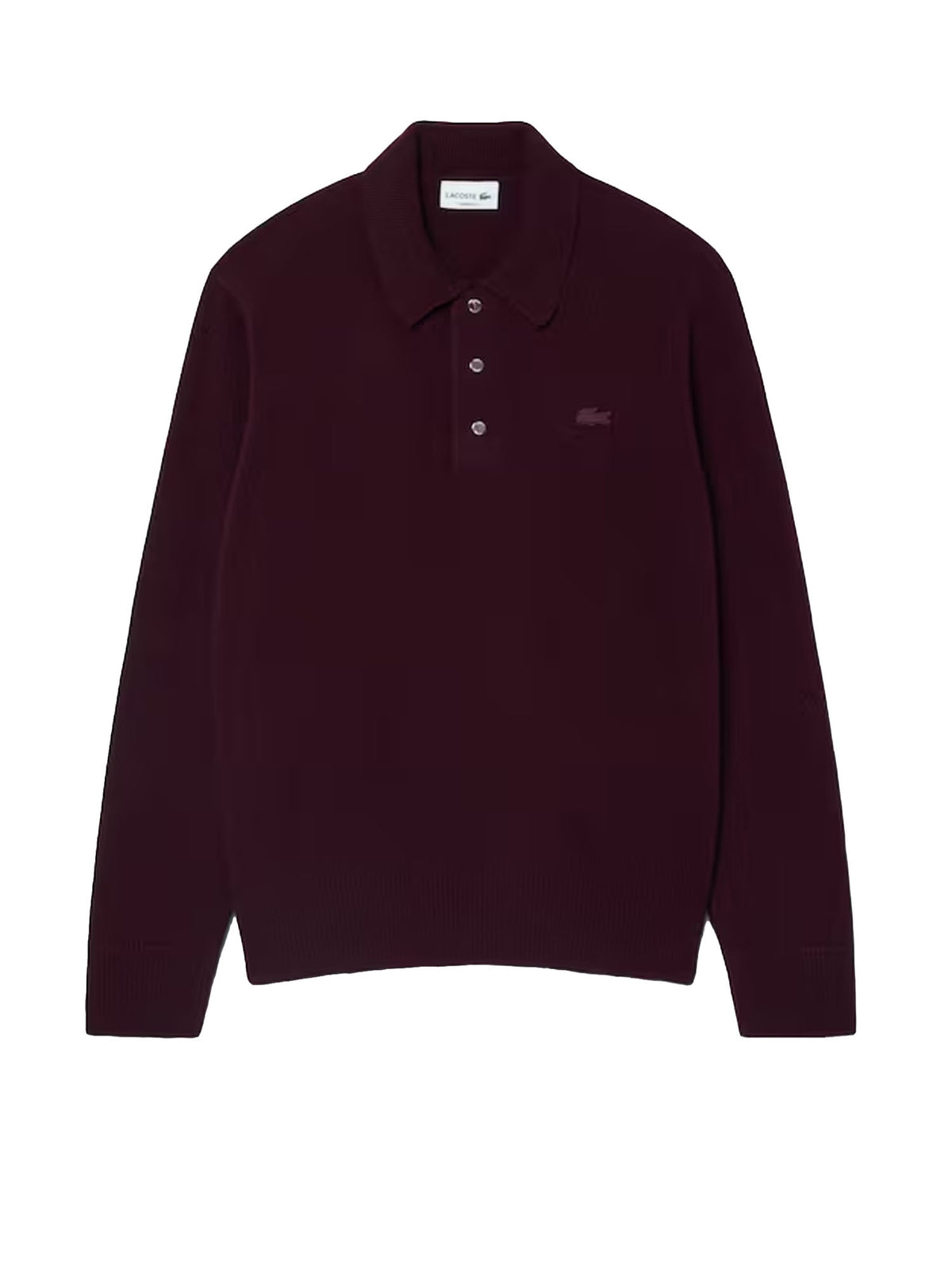 Lacoste Maglione con colletto a polo in feltro di lana Bordeaux