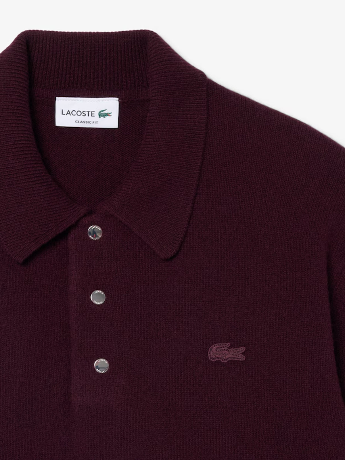 Lacoste Maglione con colletto a polo in feltro di lana Bordeaux