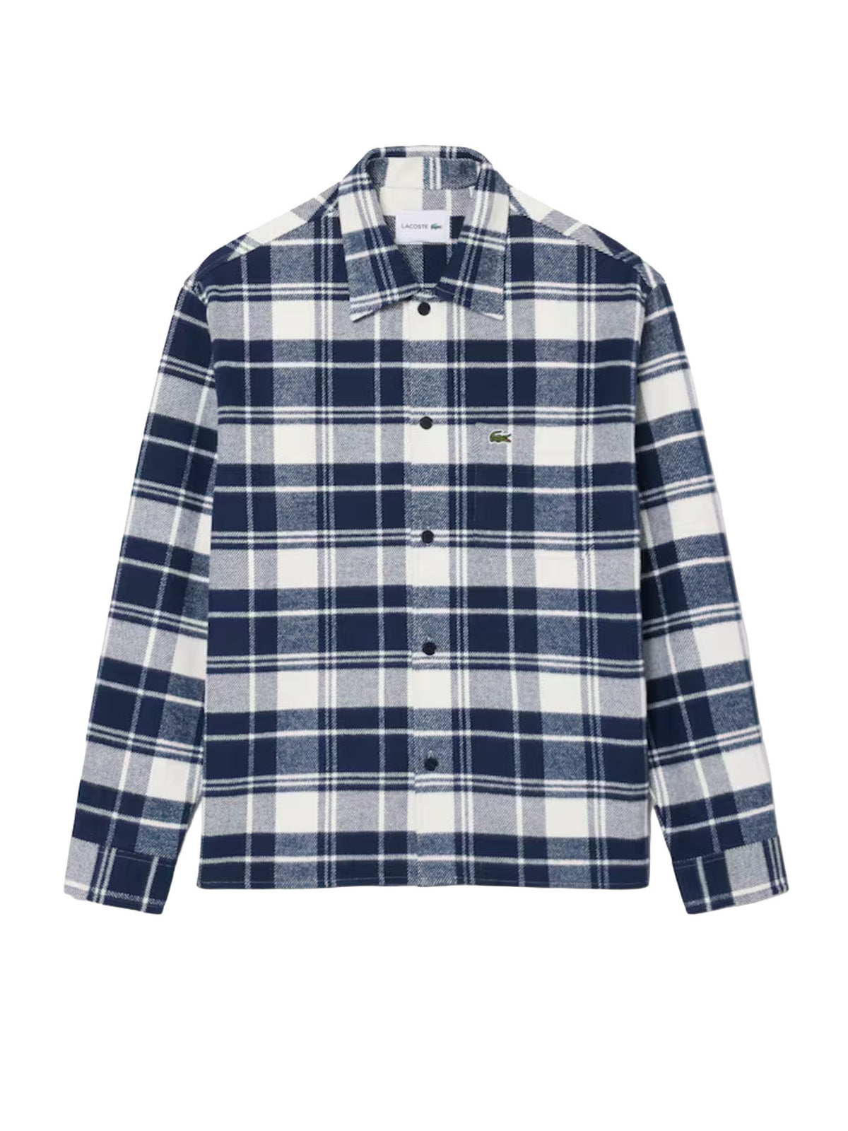Lacoste Overshirt in twill di cotone con motivo scozzese Bianco