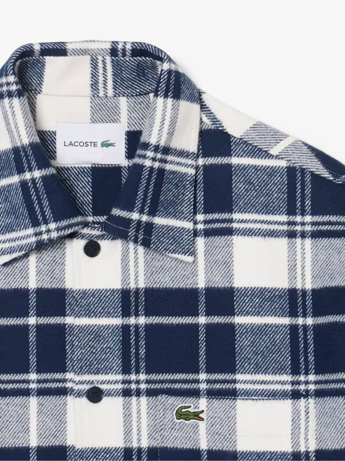 Lacoste Overshirt in twill di cotone con motivo scozzese Bianco