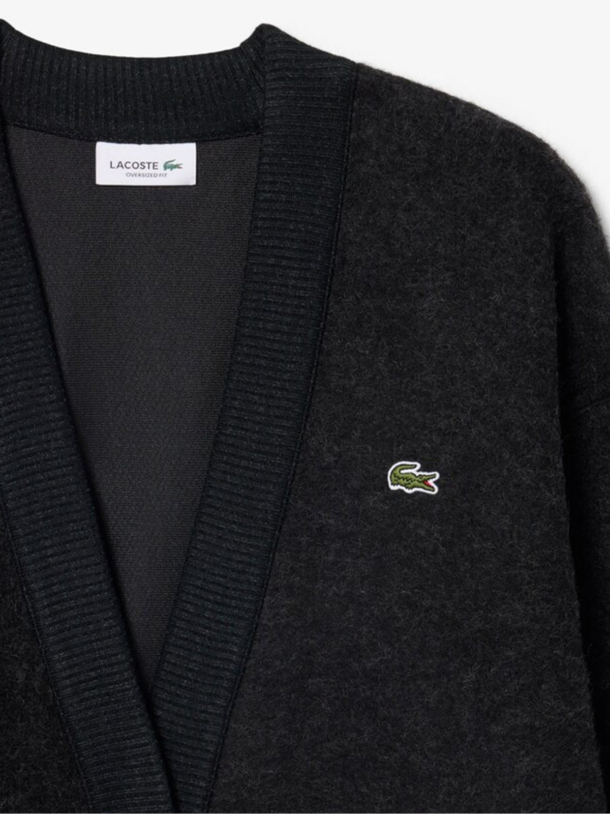 Lacoste Cardigan oversize in maglia di lana cotta Grigio