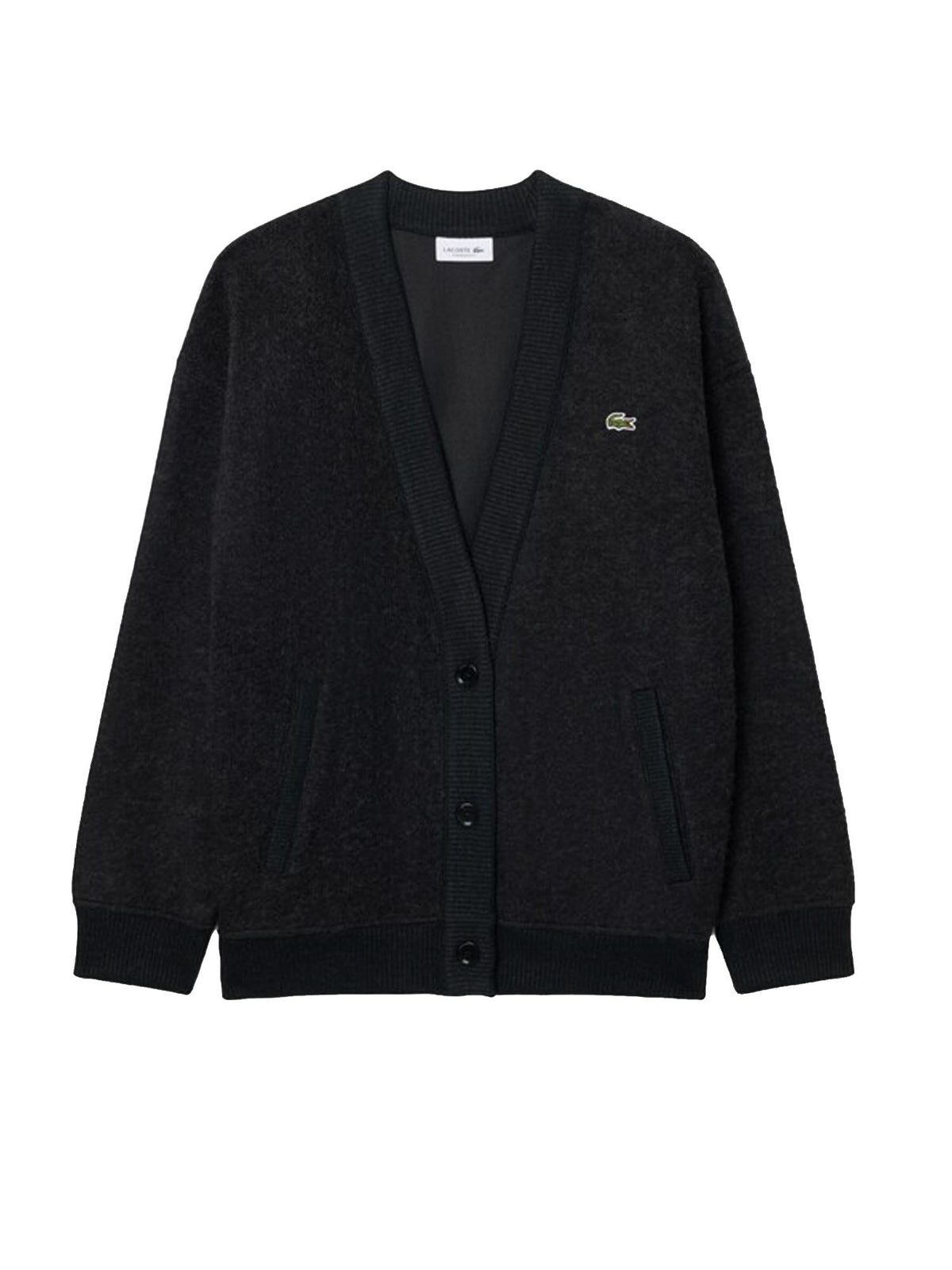 Lacoste Cardigan oversize in maglia di lana cotta Grigio