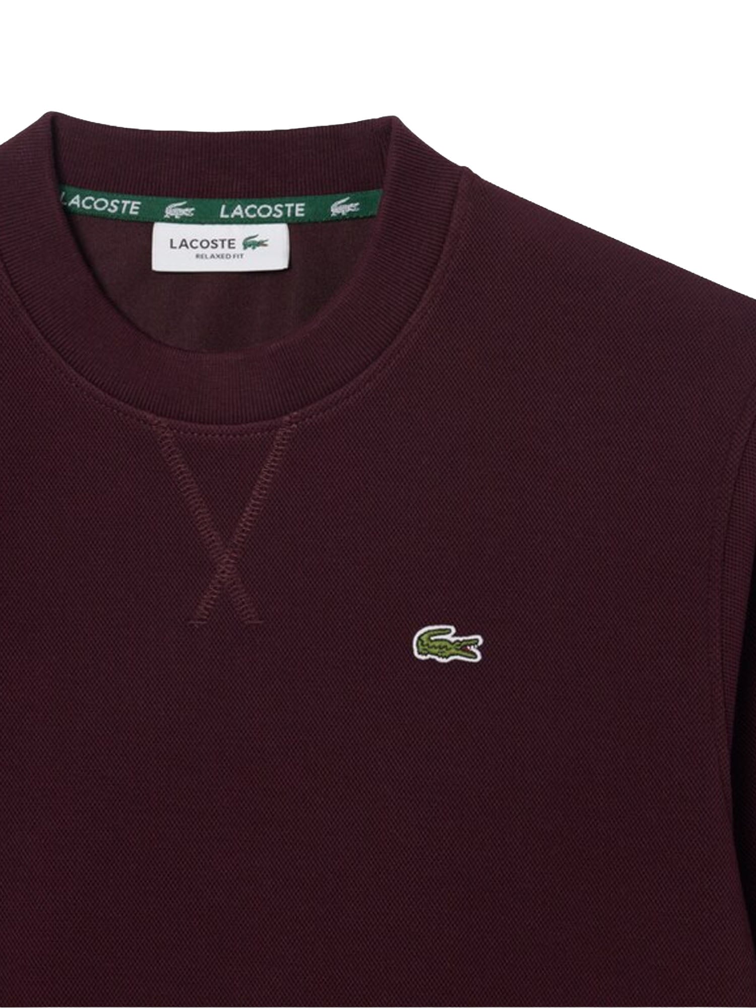 Lacoste Felpa girocollo in piqué relaxed fit Bordeaux