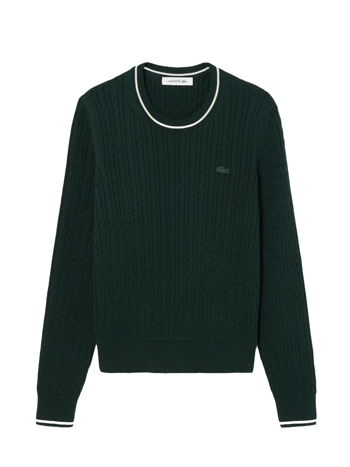 Lacoste Maglione a trecce con dettaglio striscia Verde