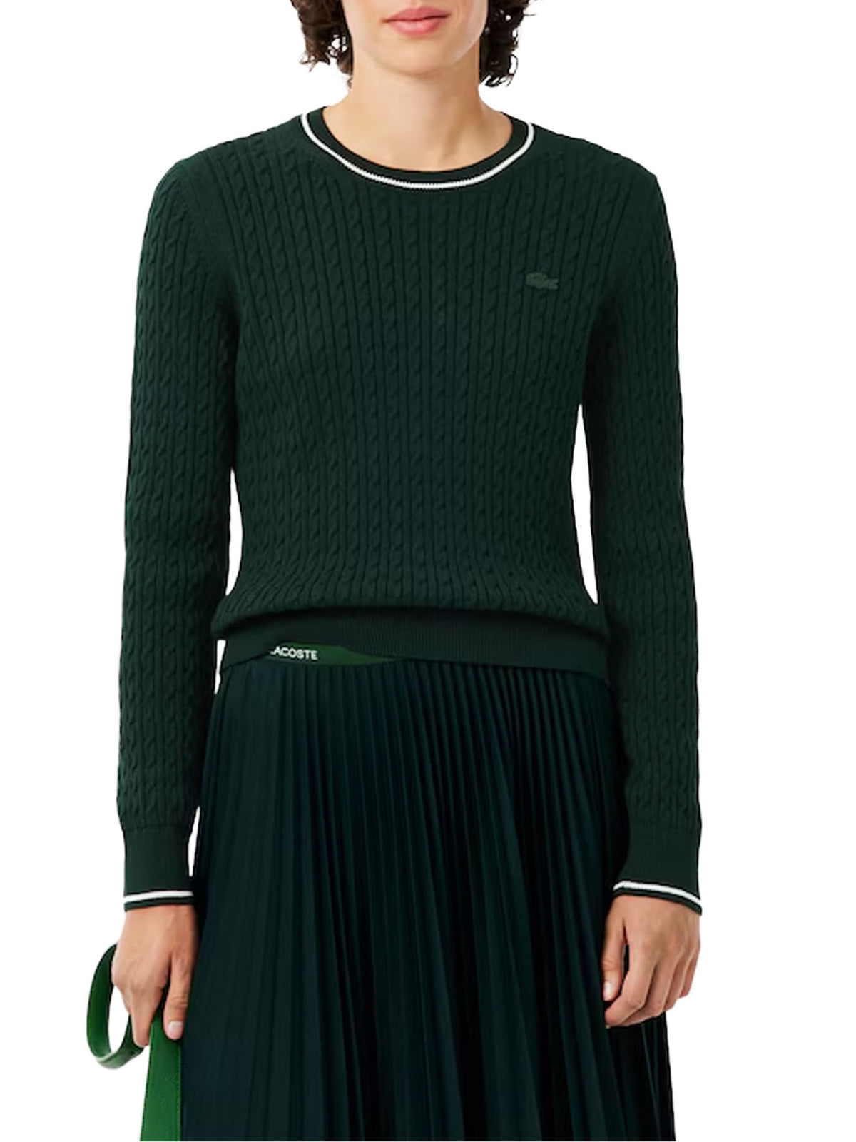 Lacoste Maglione a trecce con dettaglio striscia Verde