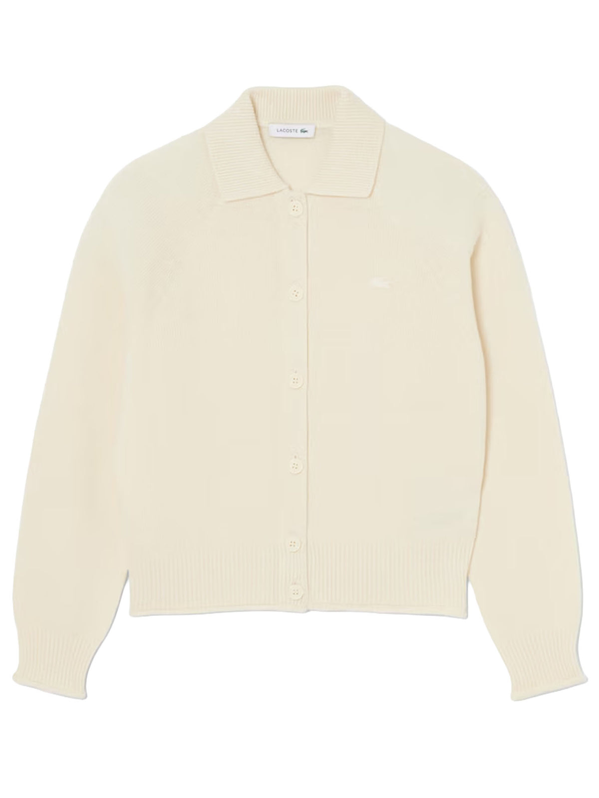 Lacoste Cardigan con colletto a polo in maglia 3D di lana cardata Bianco
