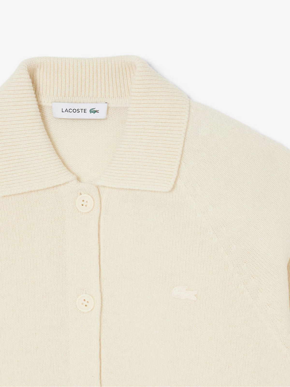 Lacoste Cardigan con colletto a polo in maglia 3D di lana cardata Bianco