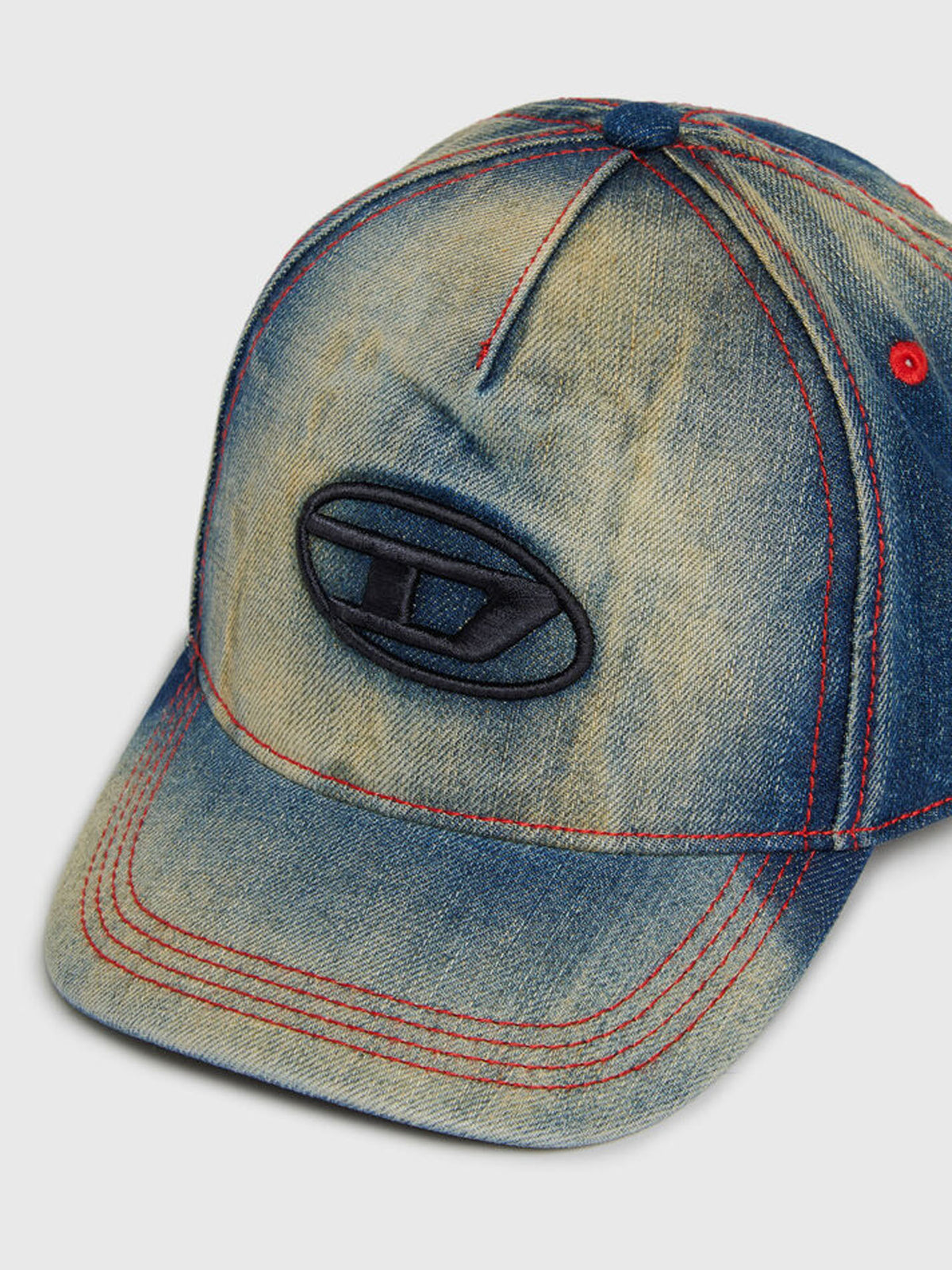 Diesel Cappellino in denim faded con ricamo Oval D bambino Blu