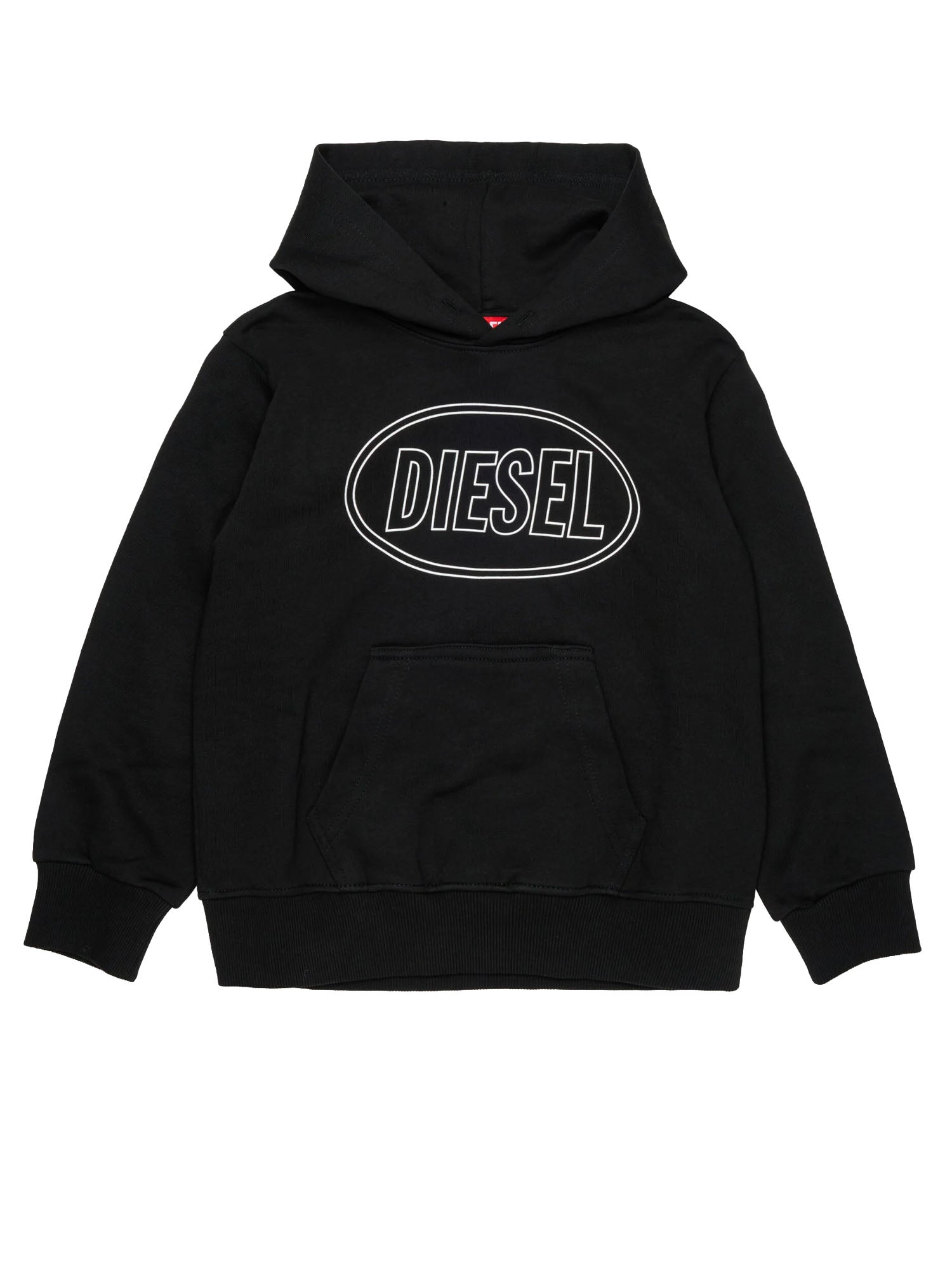 Diesel Felpa con Cappuccio e Logo Bambino Nero