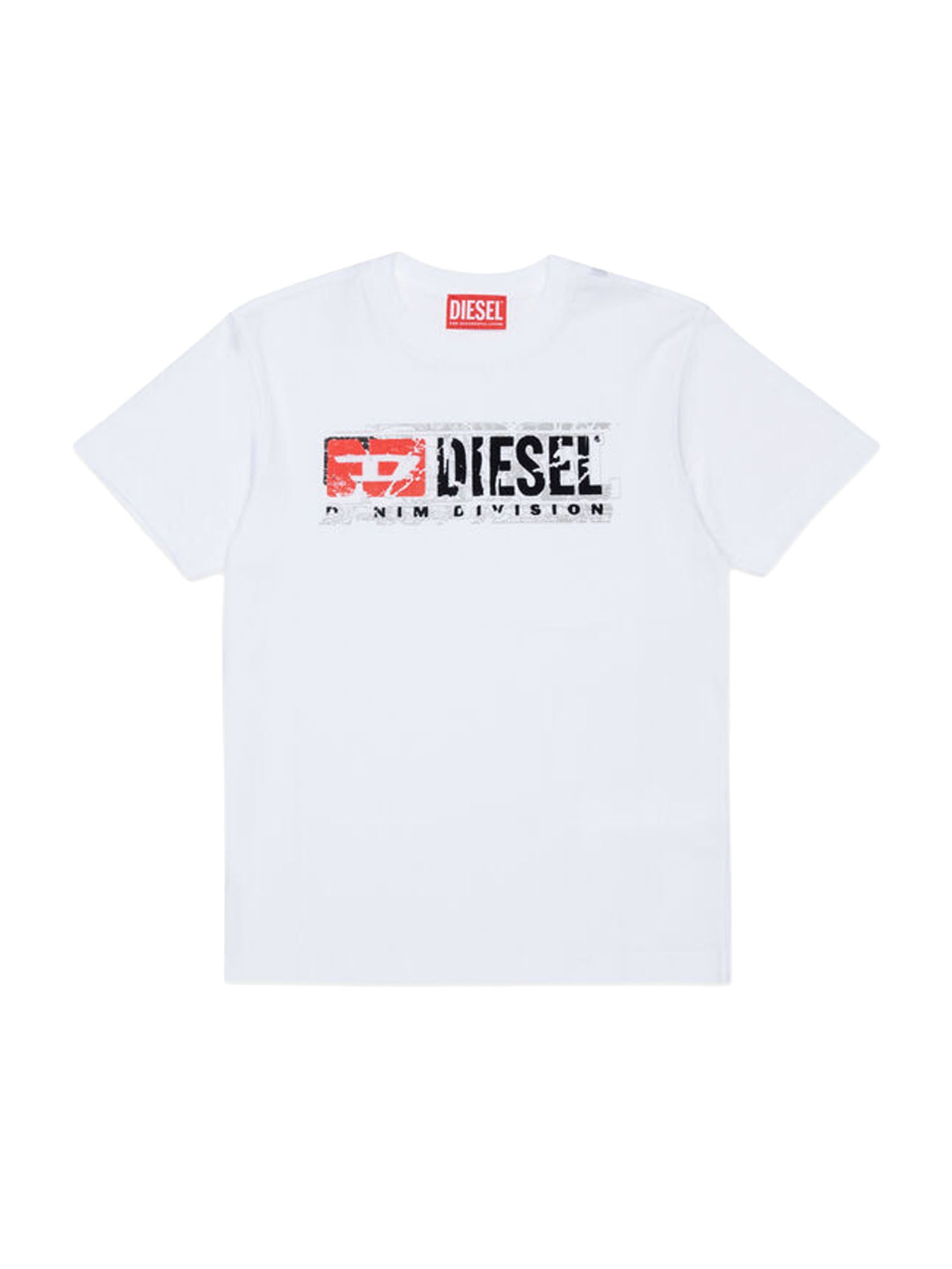 Diesel T-shirt con stampa logo distressed bambino Bianco