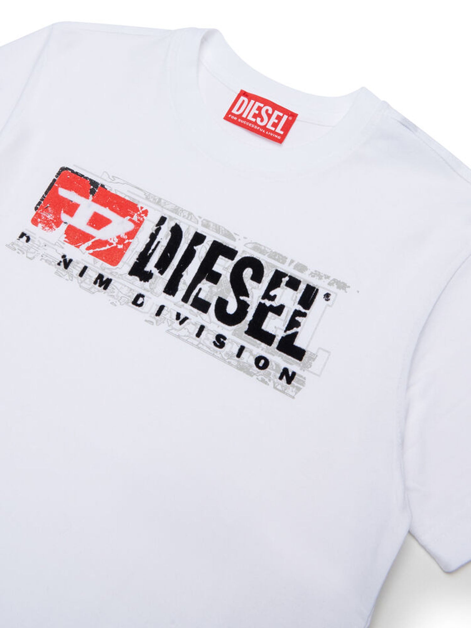 Diesel T-shirt con stampa logo distressed bambino Bianco