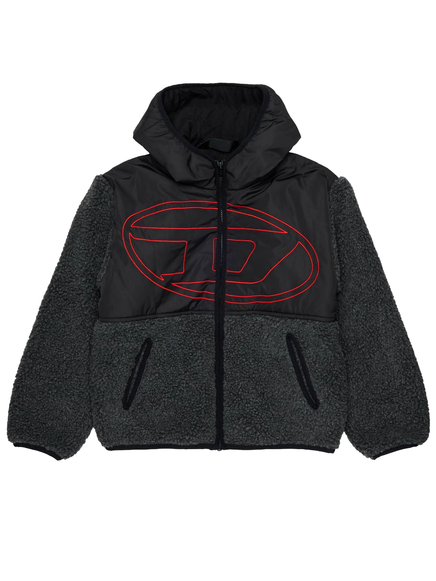 Diesel Giacca Teddy con logo stampato bambino Grigio