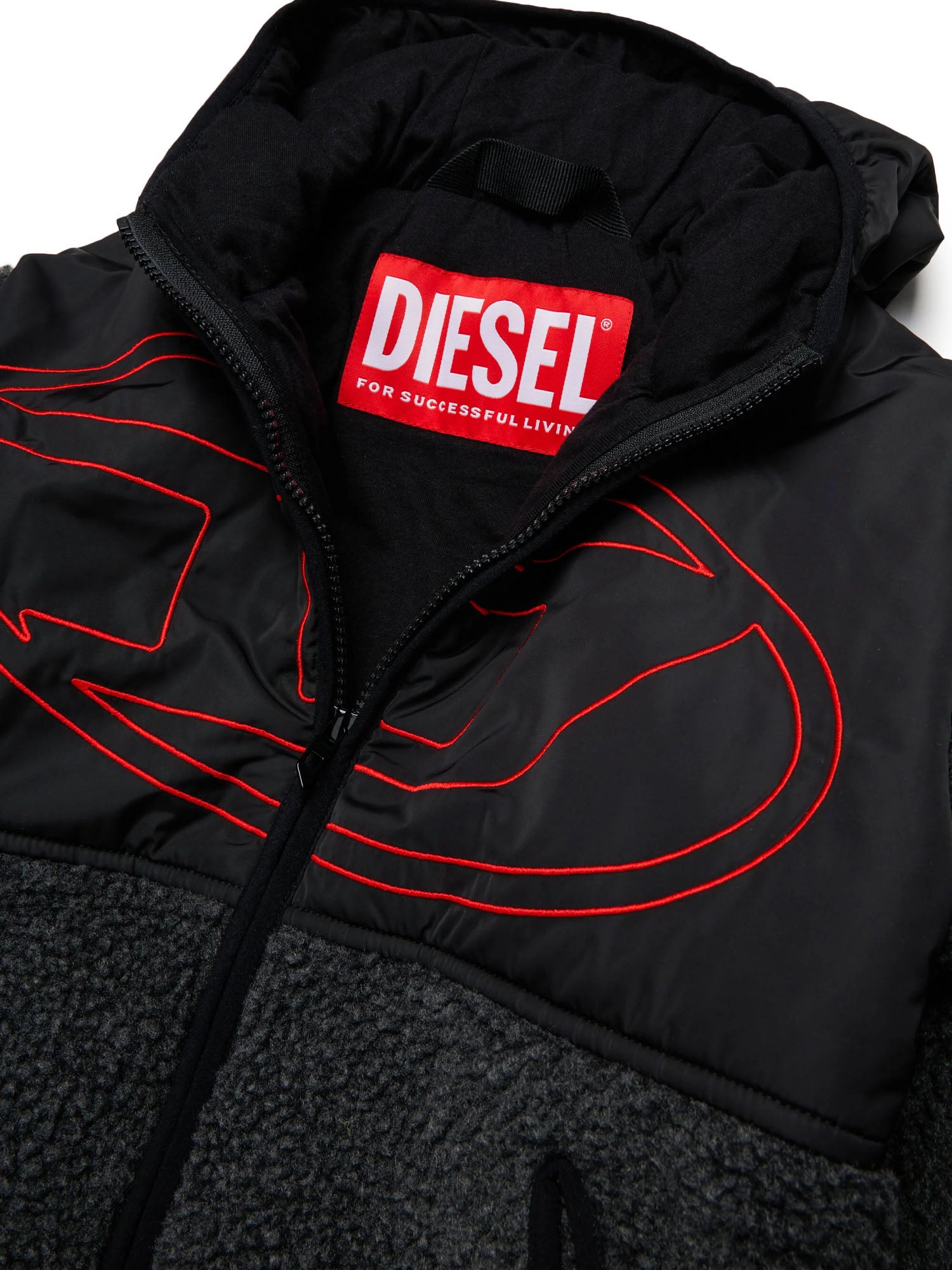 Diesel Giacca Teddy con logo stampato bambino Grigio