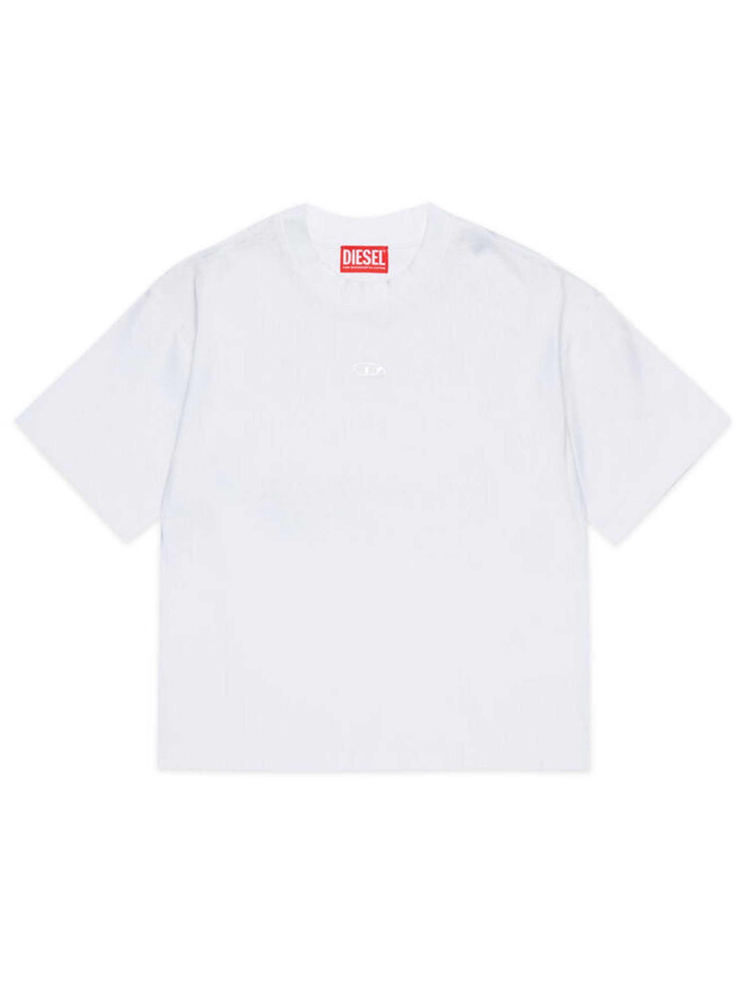Diesel T-shirt in cotone con ricamo Oval D tono su tono bambino Bianco