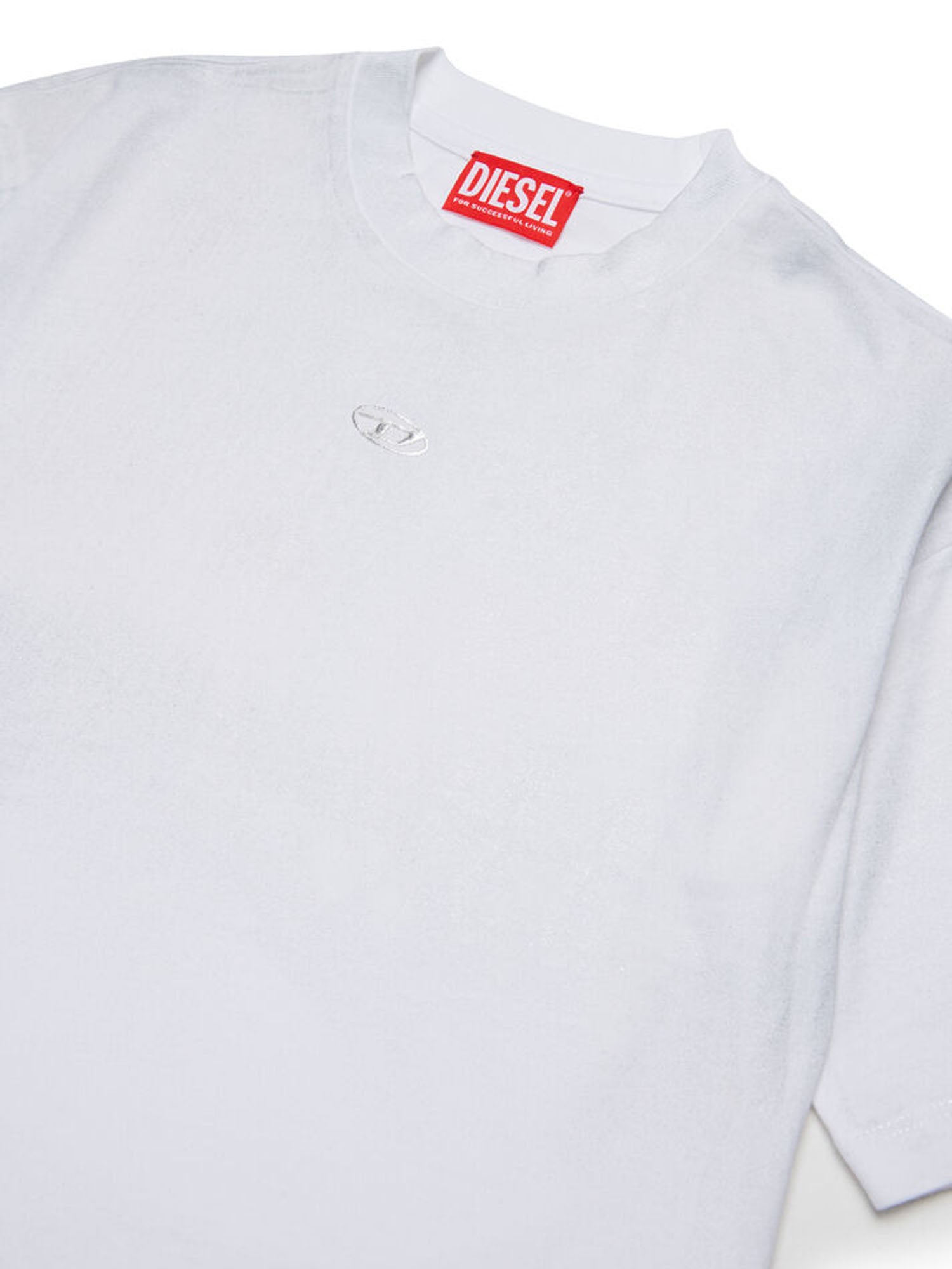Diesel T-shirt in cotone con ricamo Oval D tono su tono bambino Bianco