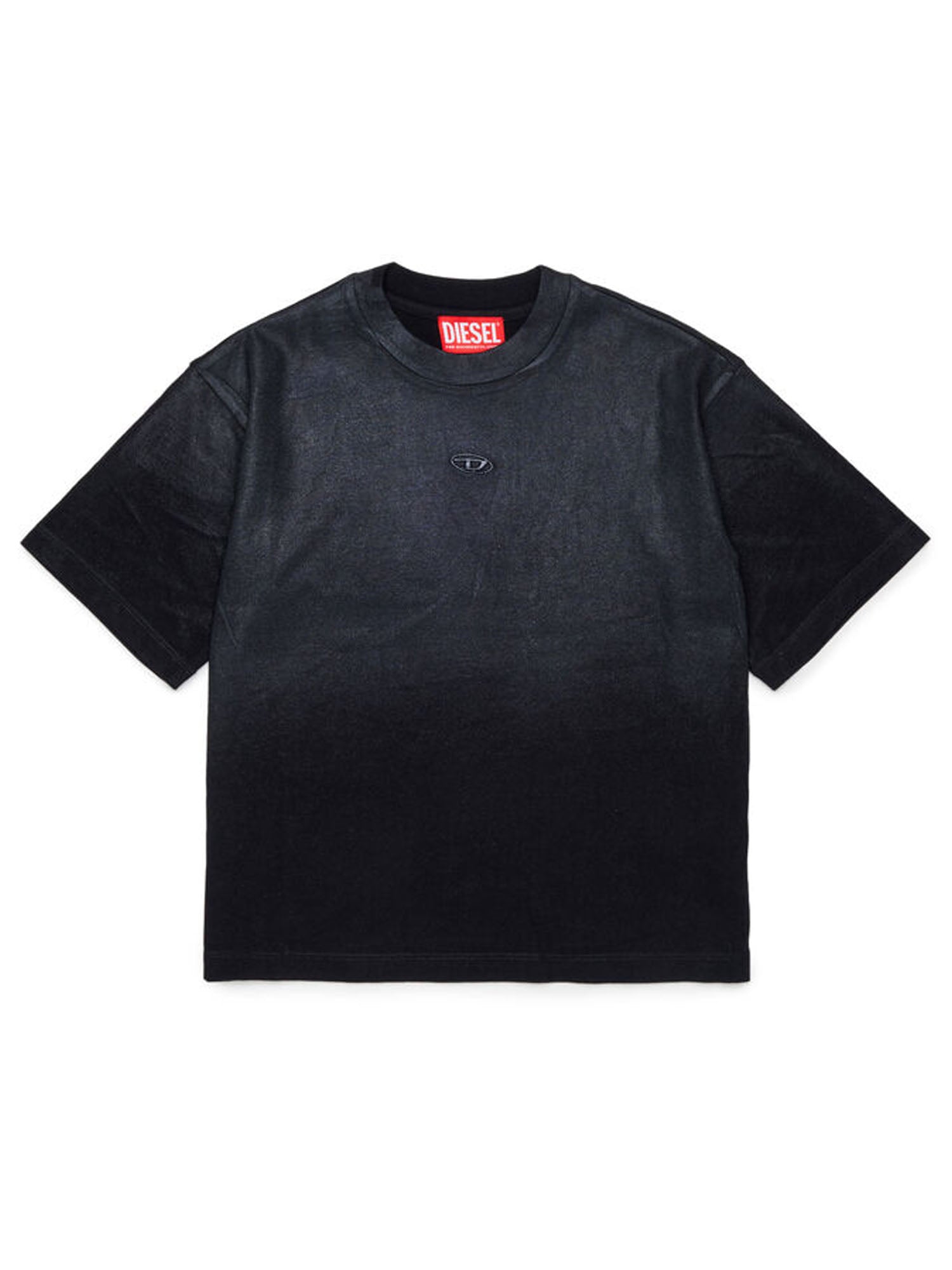 Diesel T-shirt in cotone con ricamo Oval D tono su tono bambino Nero