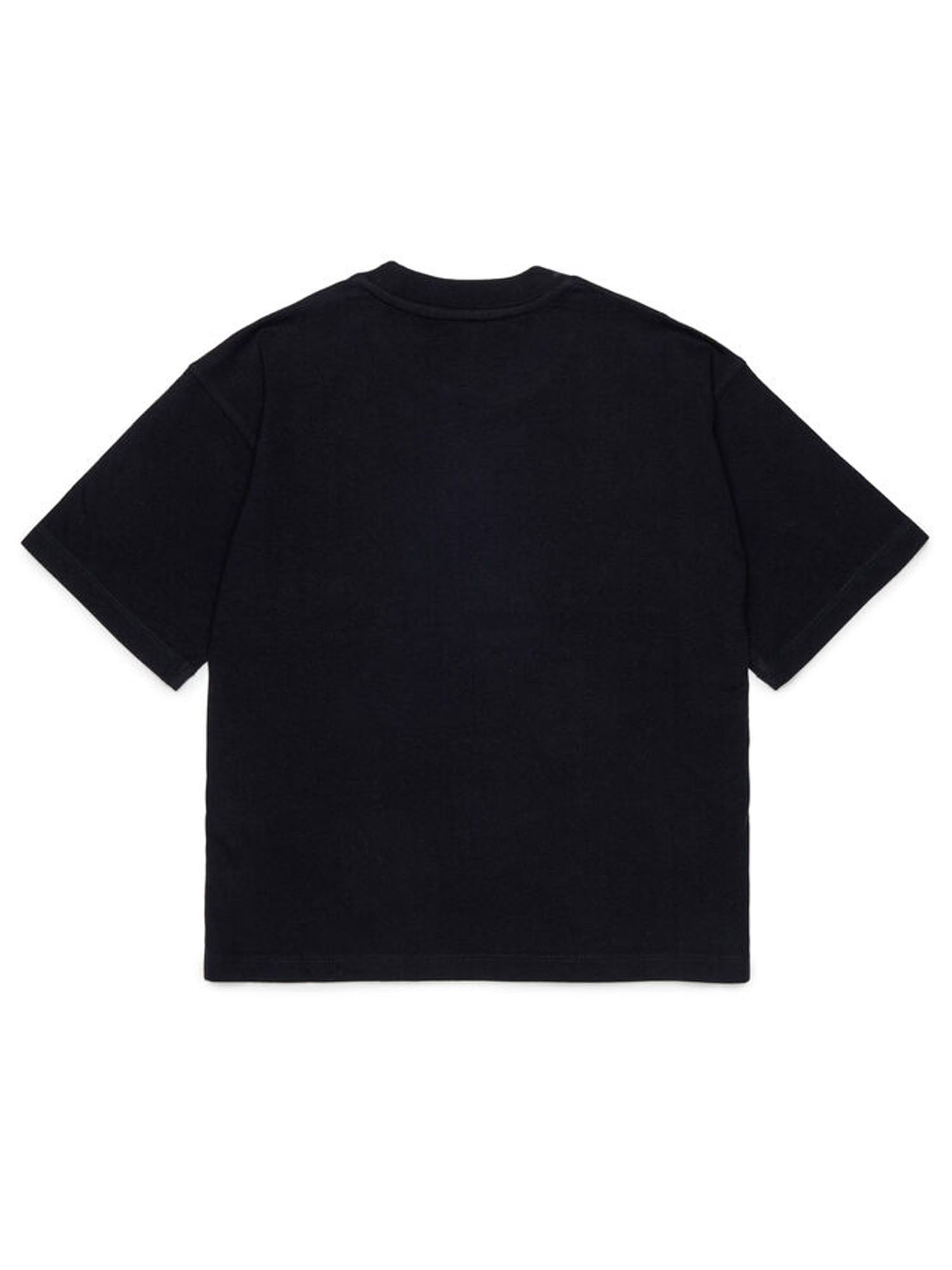 Diesel T-shirt in cotone con ricamo Oval D tono su tono bambino Nero