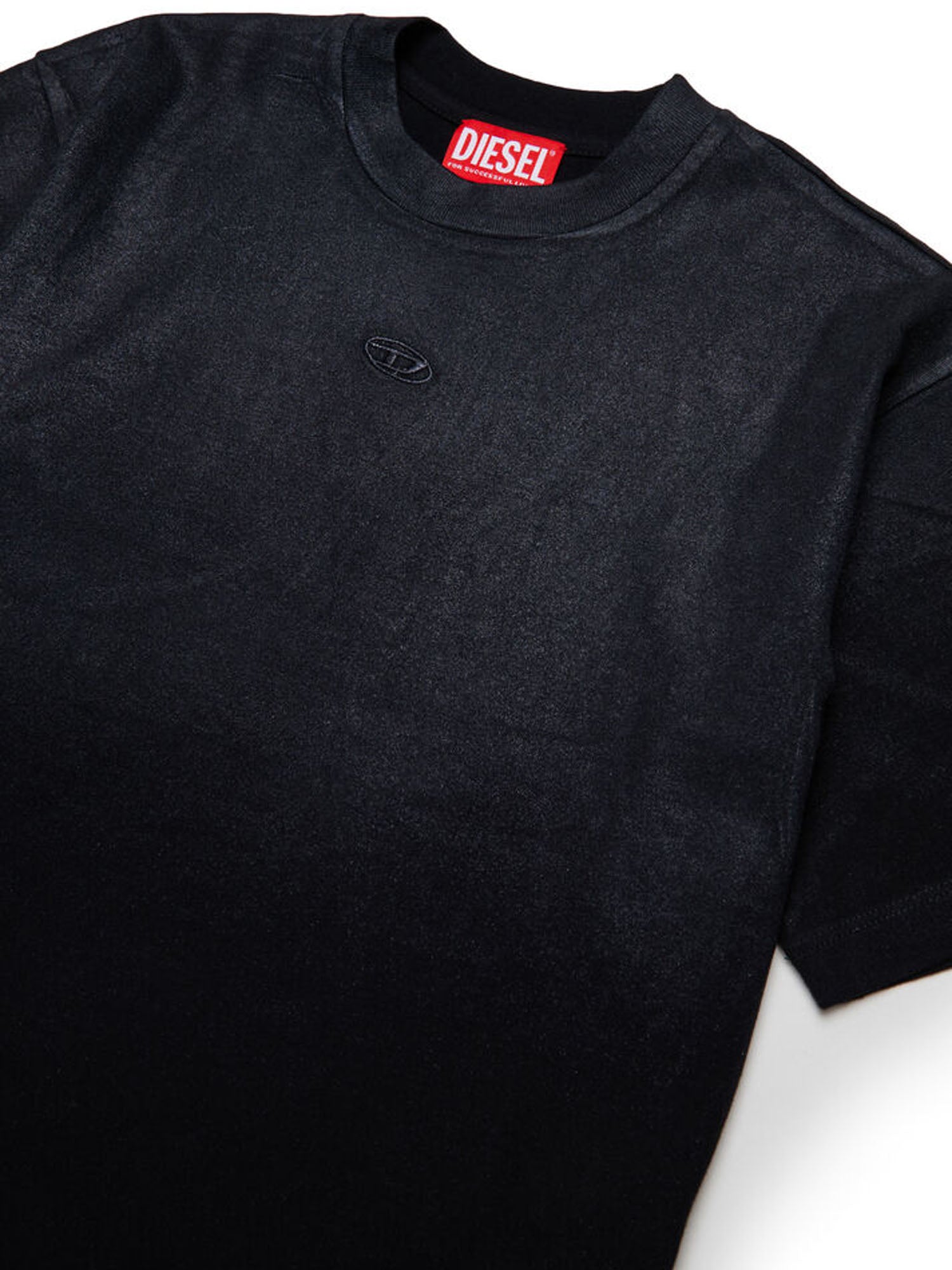 Diesel T-shirt in cotone con ricamo Oval D tono su tono bambino Nero