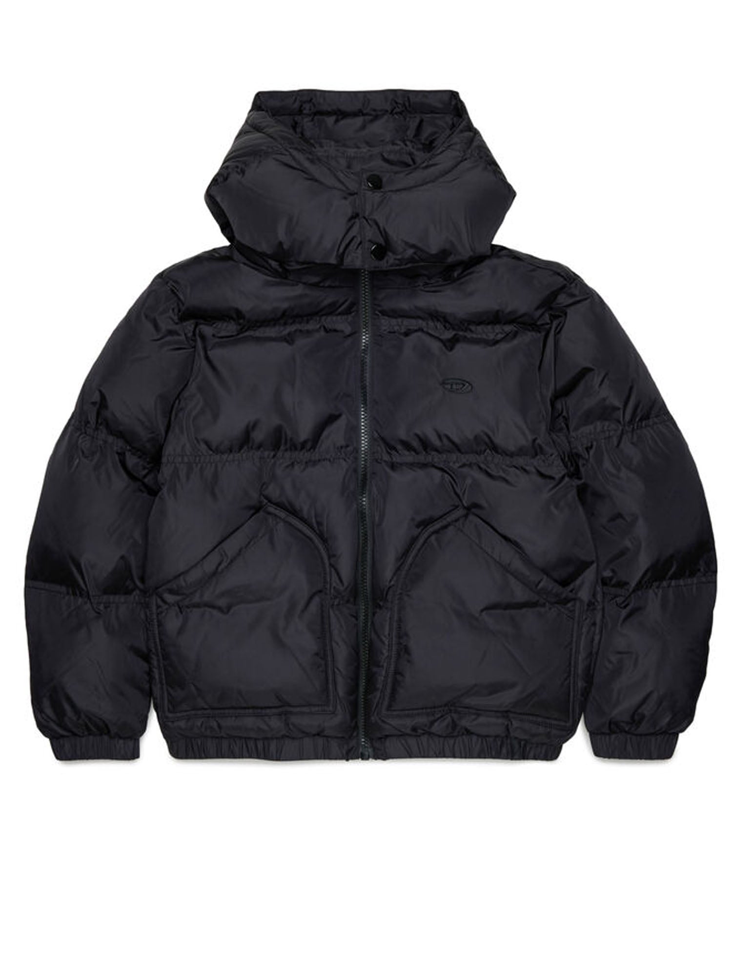 Diesel Piumino con cappuccio e tasche oversize bambino Nero