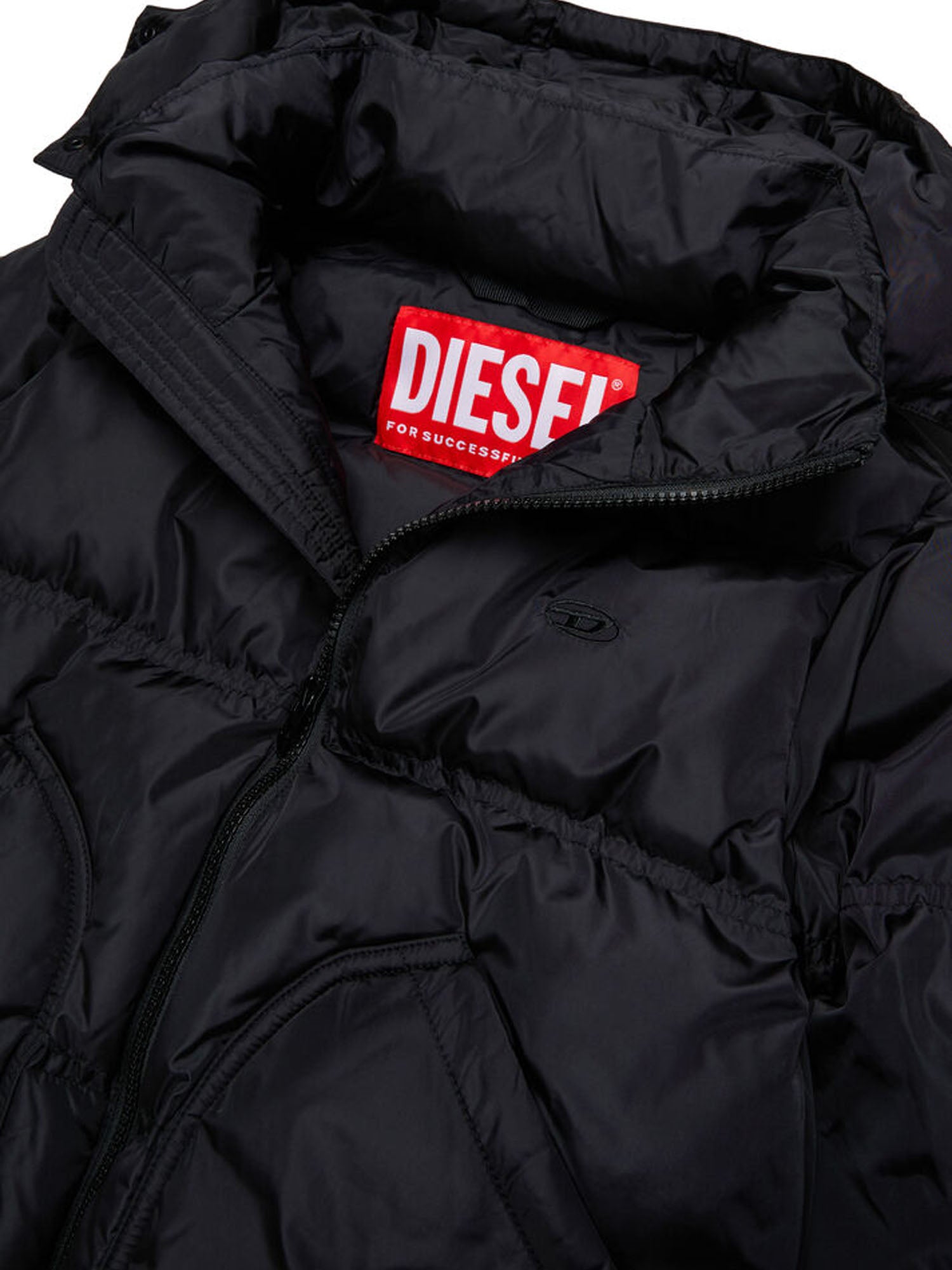 Diesel Piumino con cappuccio e tasche oversize bambino Nero