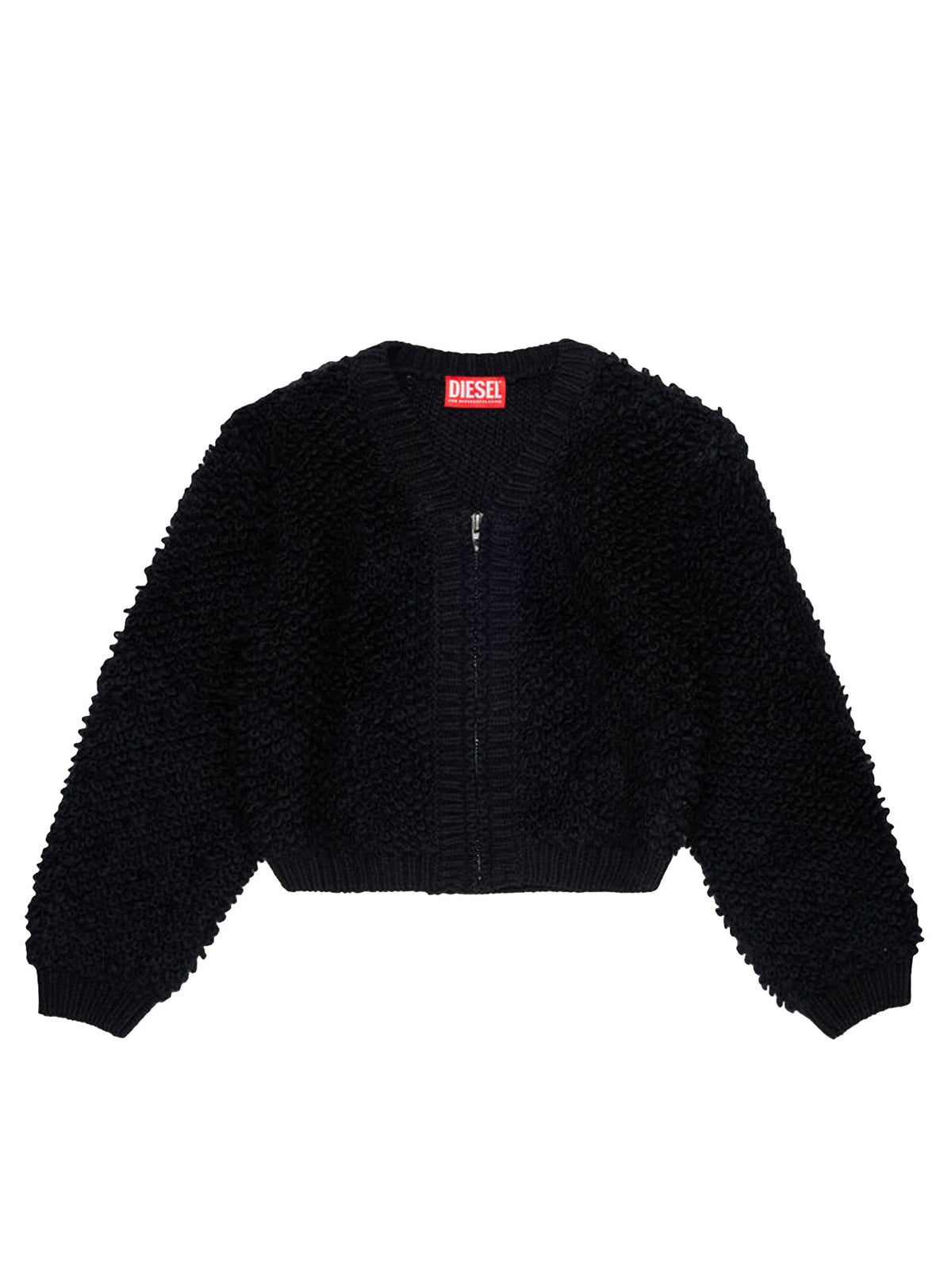 Diesel Cardigan zip in bouclé knit lavorato Bambina Nero