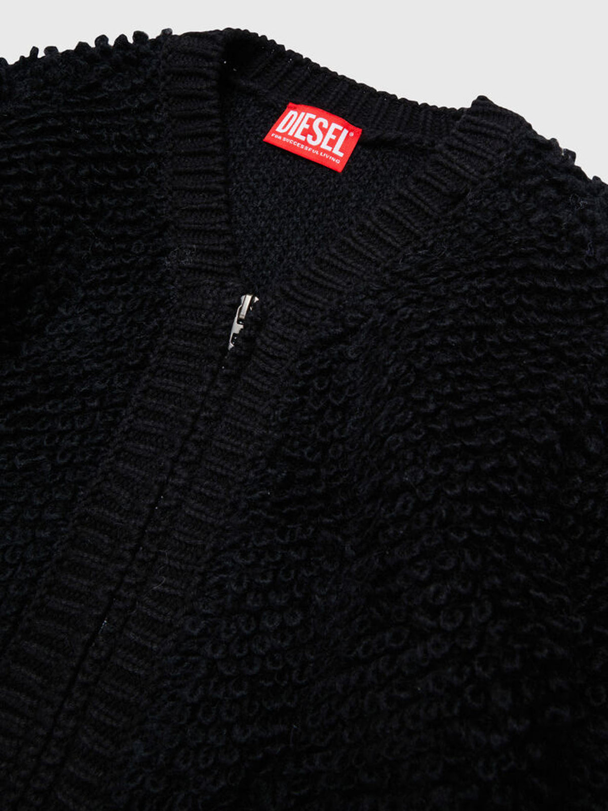 Diesel Cardigan zip in bouclé knit lavorato Bambina Nero