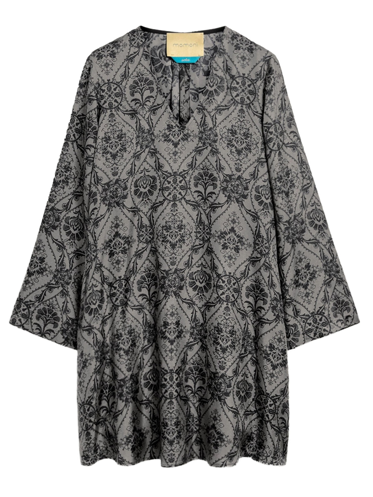 Momonì Abito linea ad A Naela in twill di seta stampato Grigio