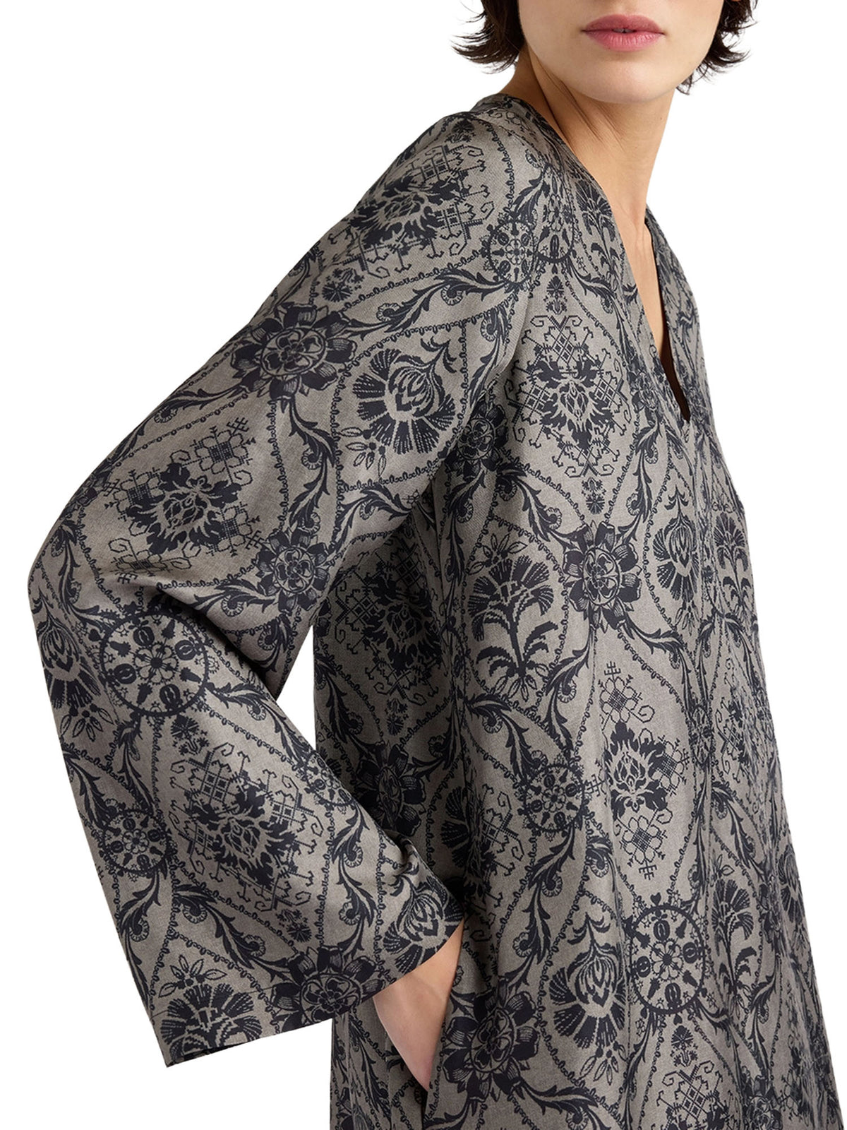 Momonì Abito linea ad A Naela in twill di seta stampato Grigio