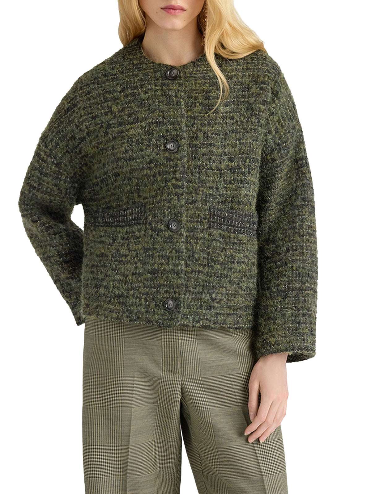 Momonì Giacca Mosara in lana e lurex Verde