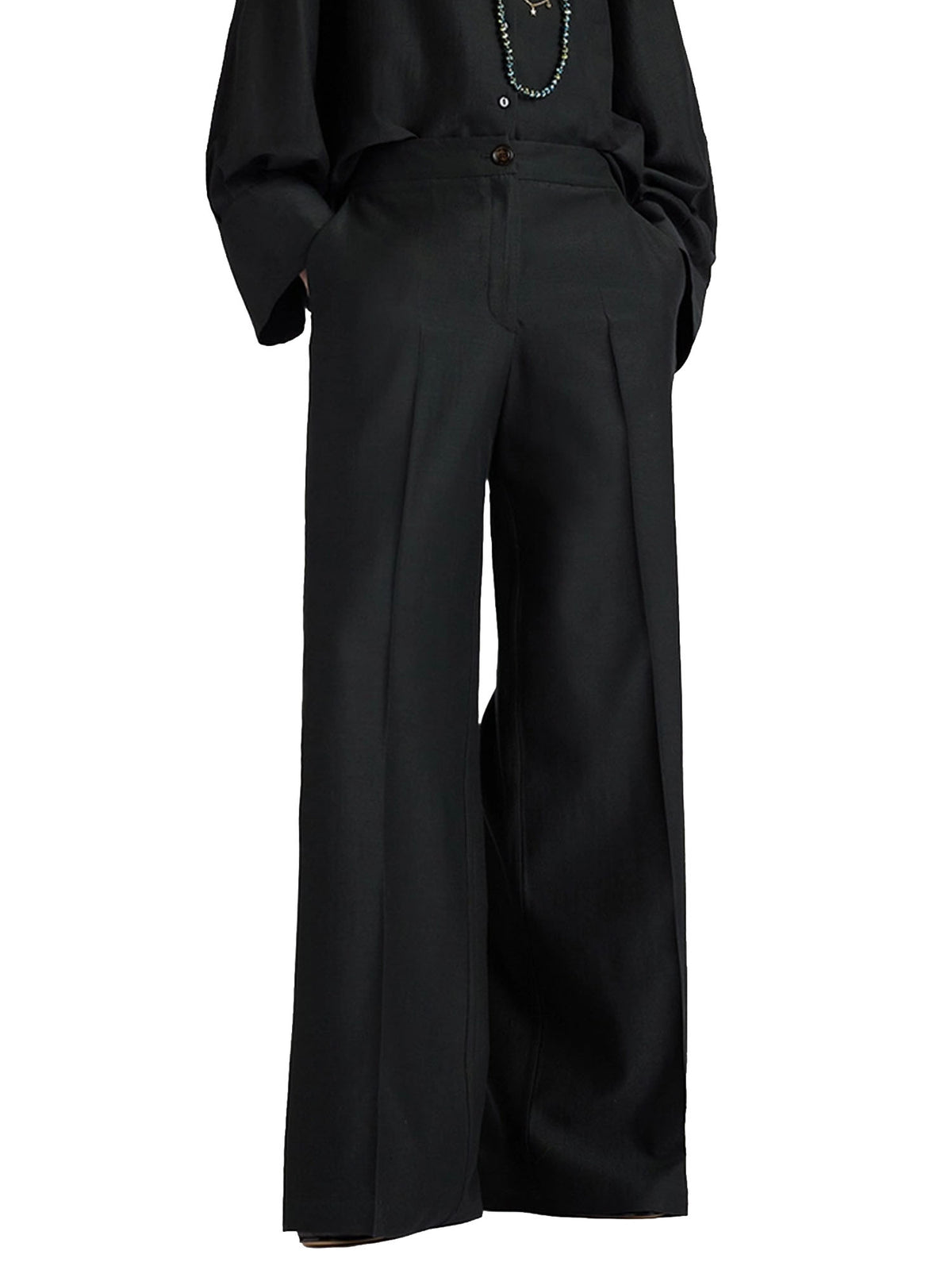 Momonì Pantalone palazzo Candeo in fluido tessuto acetato lana Verde