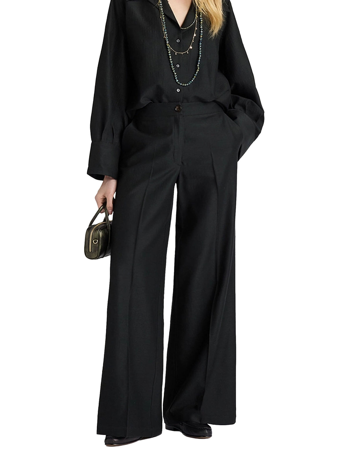 Momonì Pantalone palazzo Candeo in fluido tessuto acetato lana Verde