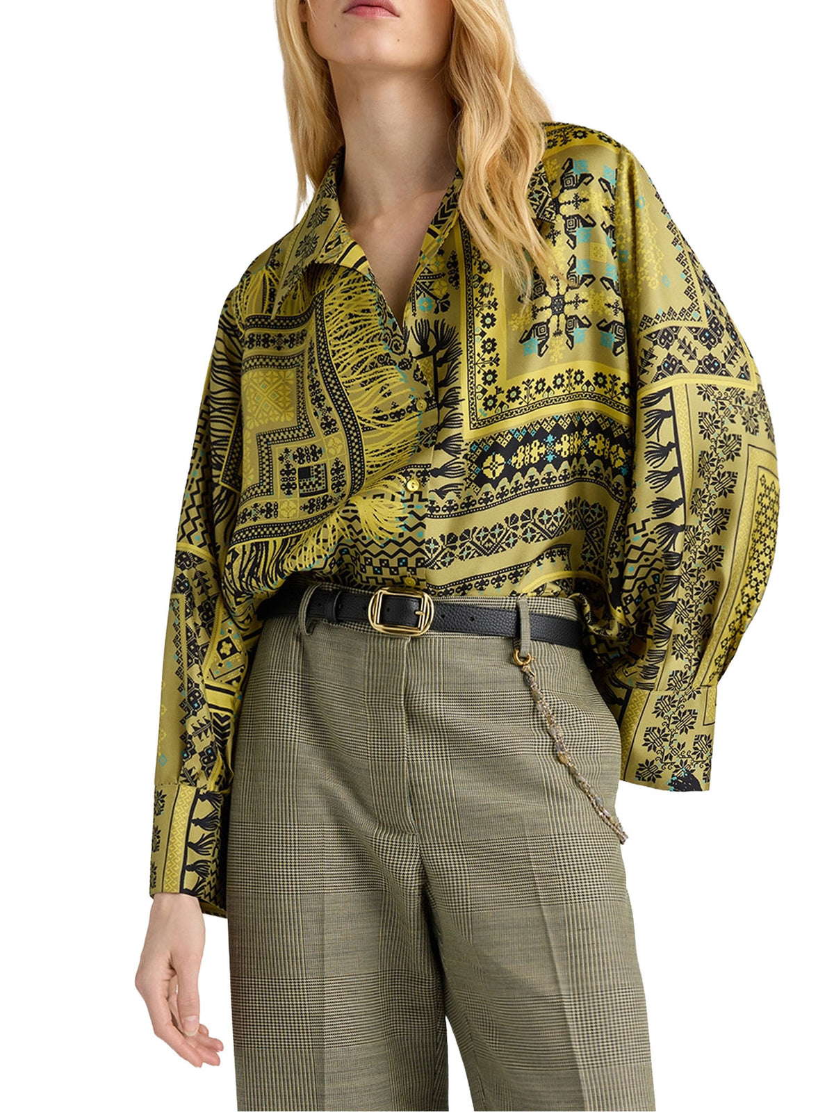 Momonì Camicia Rimma in twill di seta stampato Verde