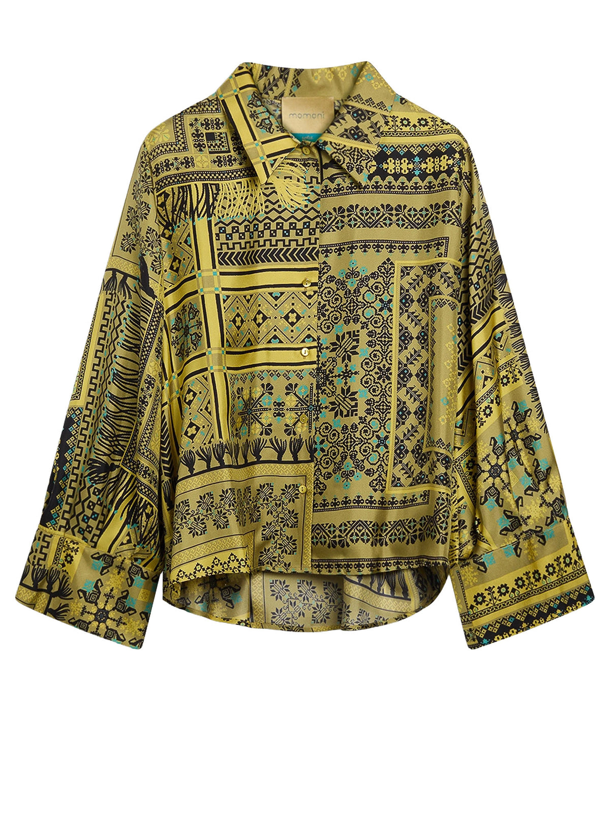 Momonì Camicia Rimma in twill di seta stampato Verde