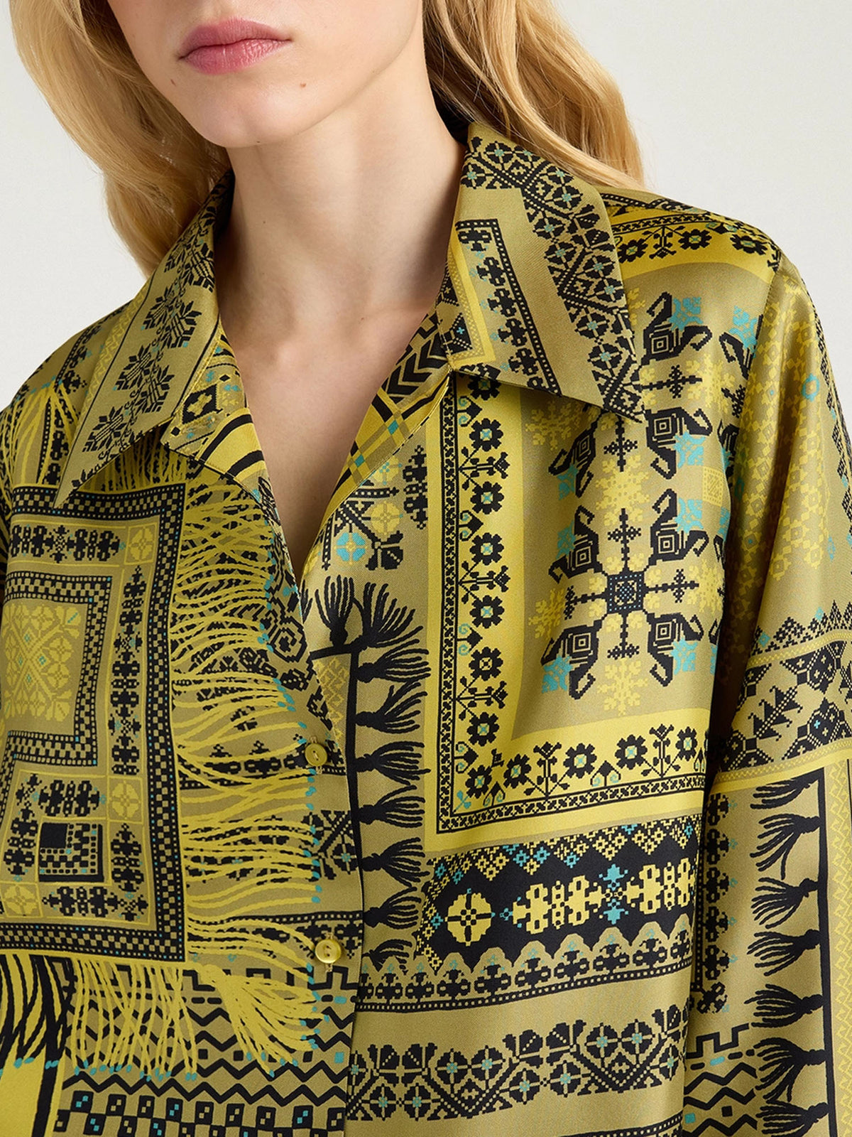Momonì Camicia Rimma in twill di seta stampato Verde