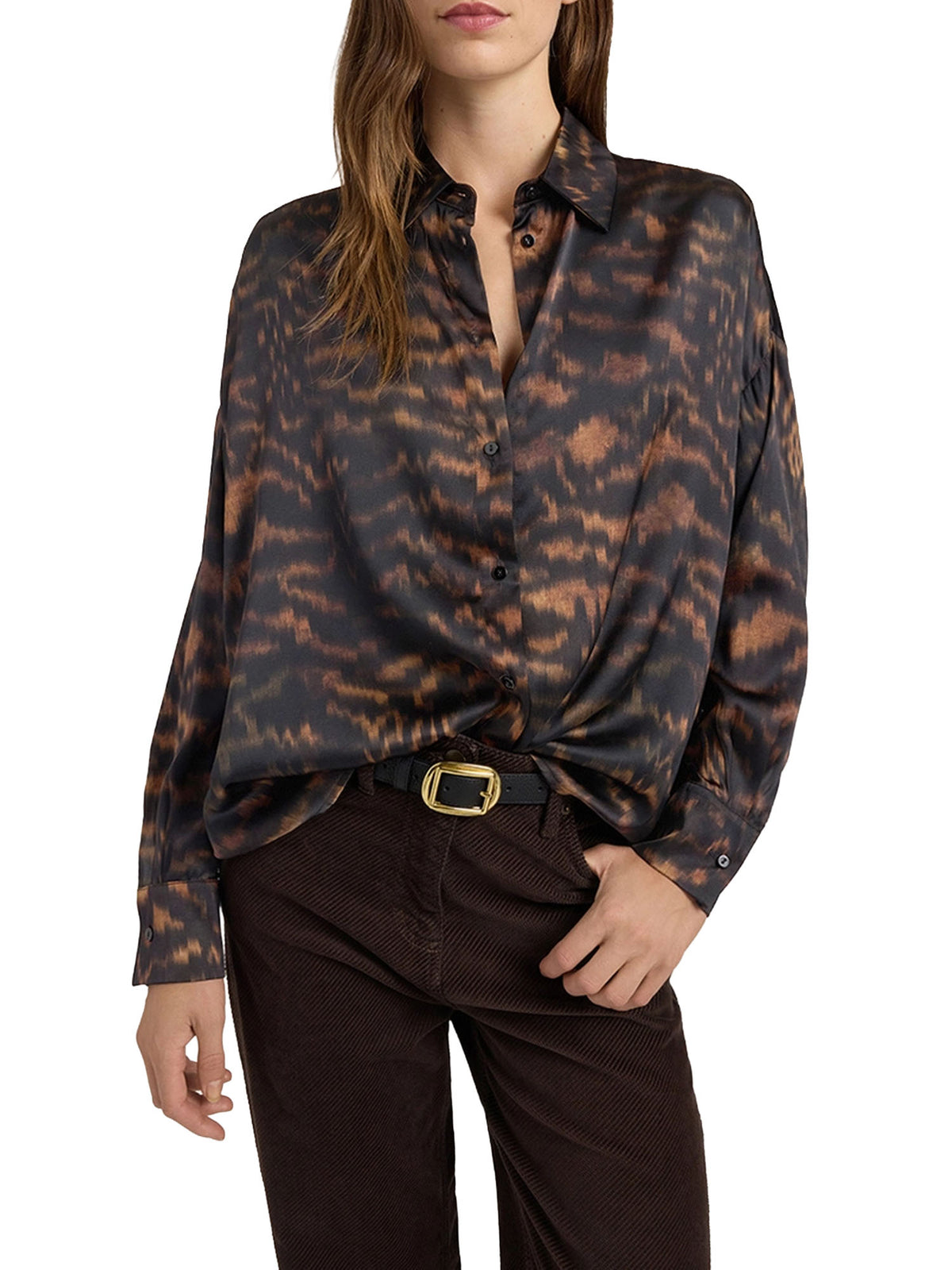 Momonì Camicia Flau in raso stretch di seta stampata Multicolore