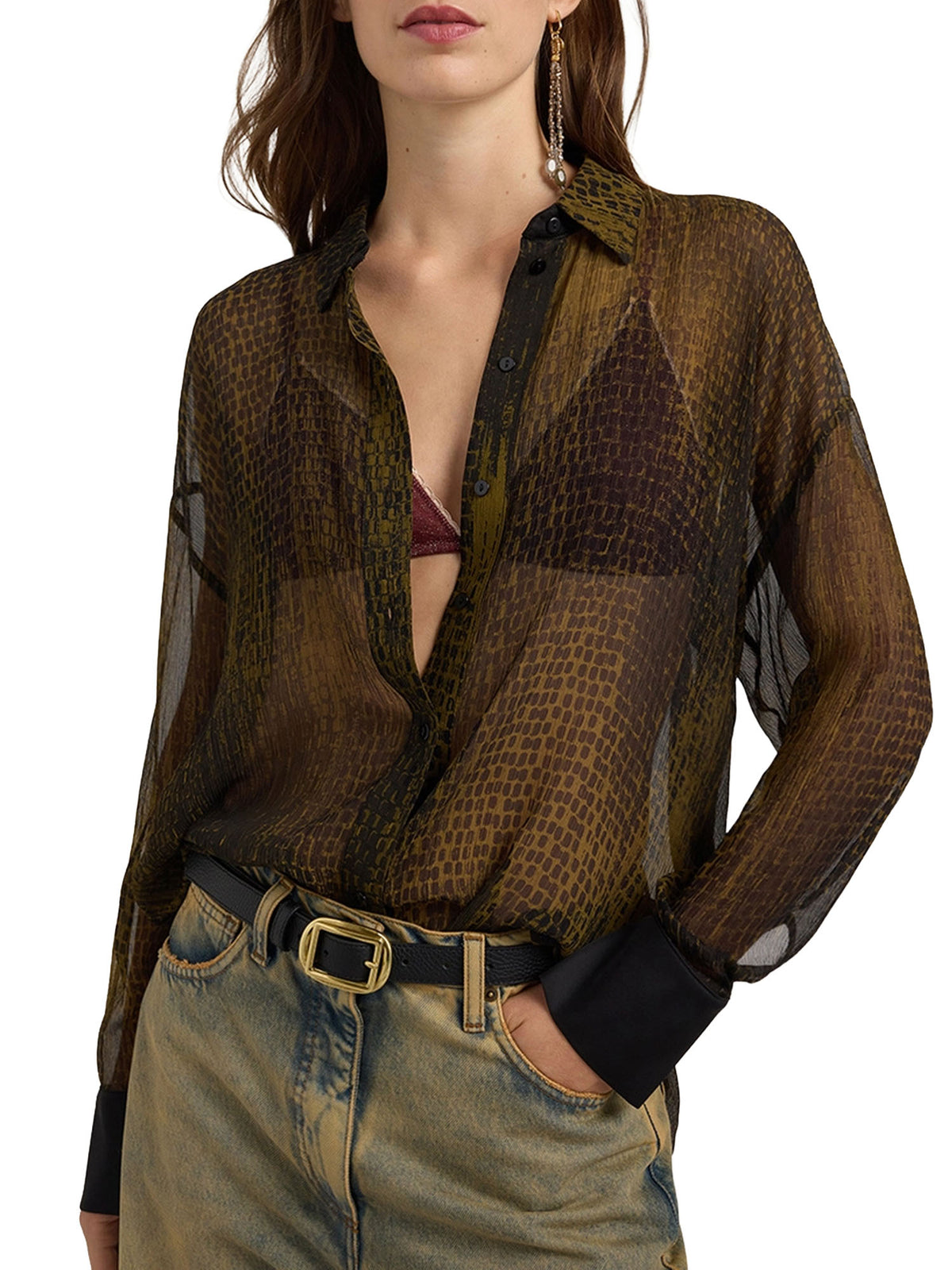 Momonì Camicia boxy Freya in chiffon creponne di seta stampata Multicolore