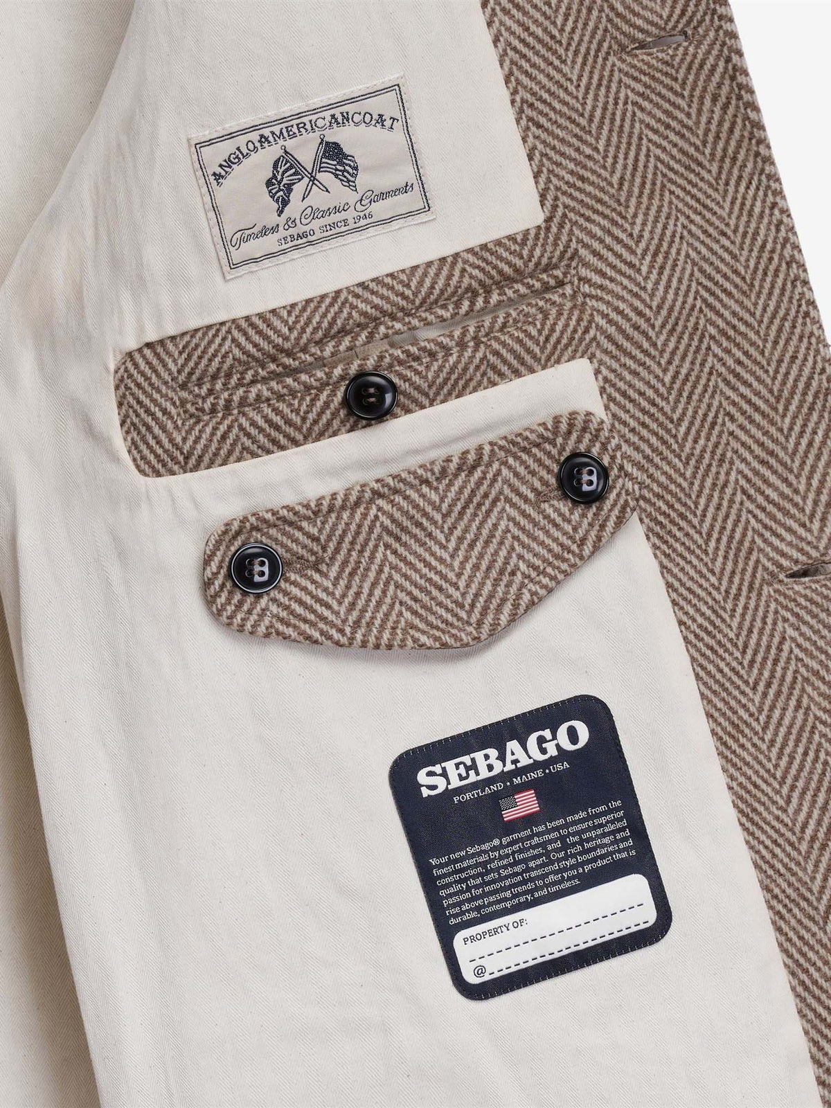 Sebago Cappotto in lana Bingham Herringbone Beige
