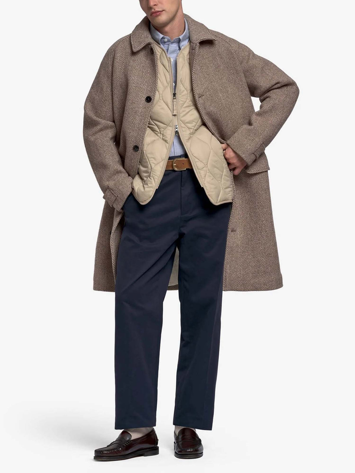 Sebago Cappotto in lana Bingham Herringbone Beige