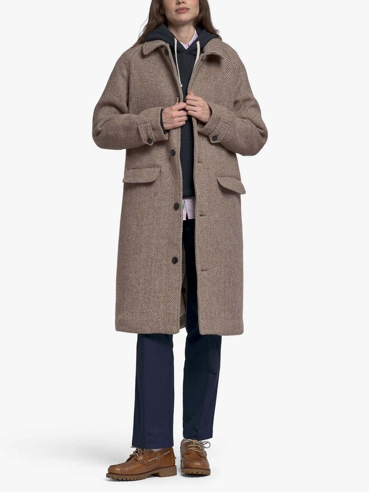 Sebago Cappotto in lana Bingham Herringbone Beige