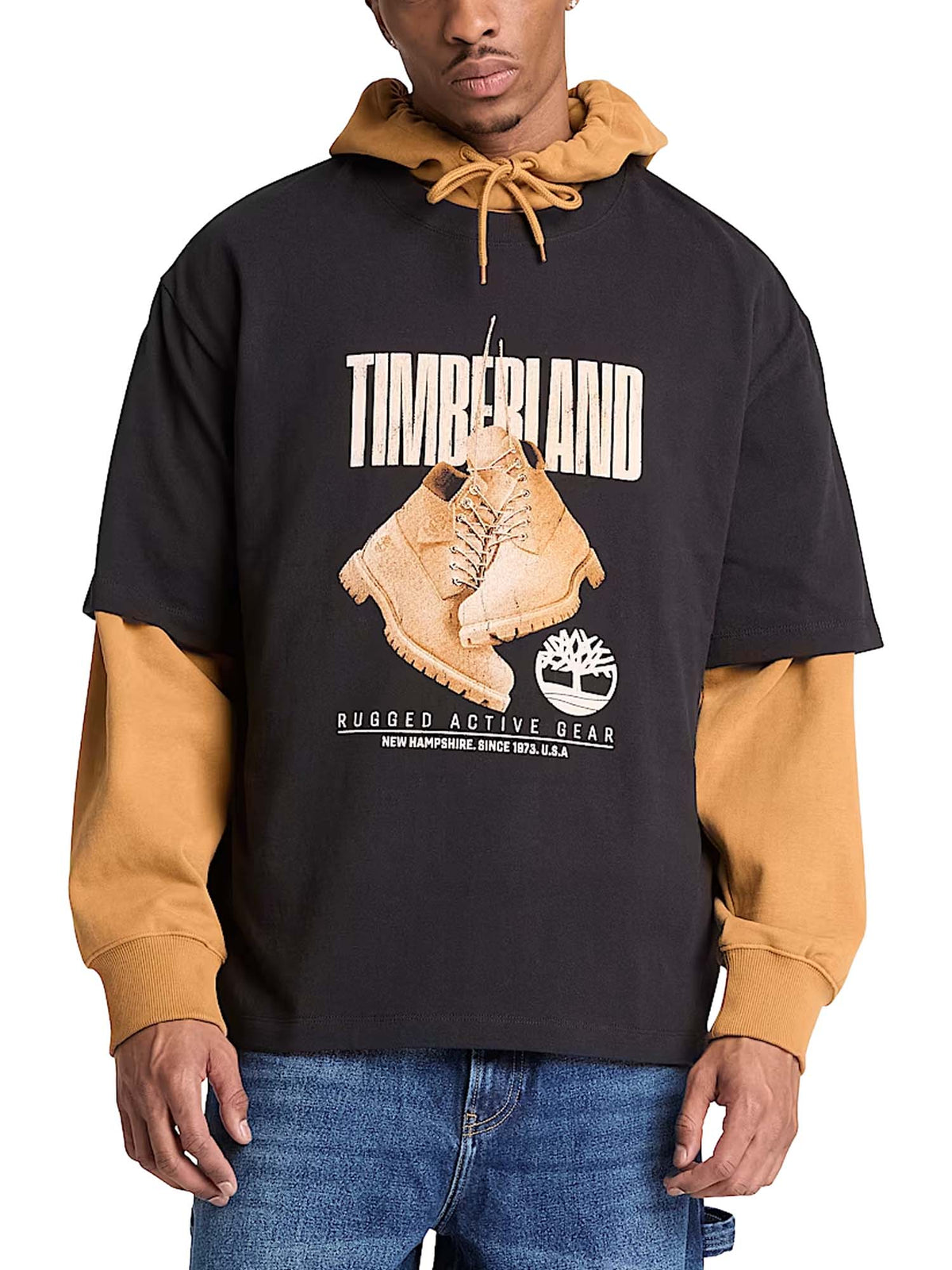 Timberland T-shirt a Maniche Corte Rugged Boot da Uomo Nero