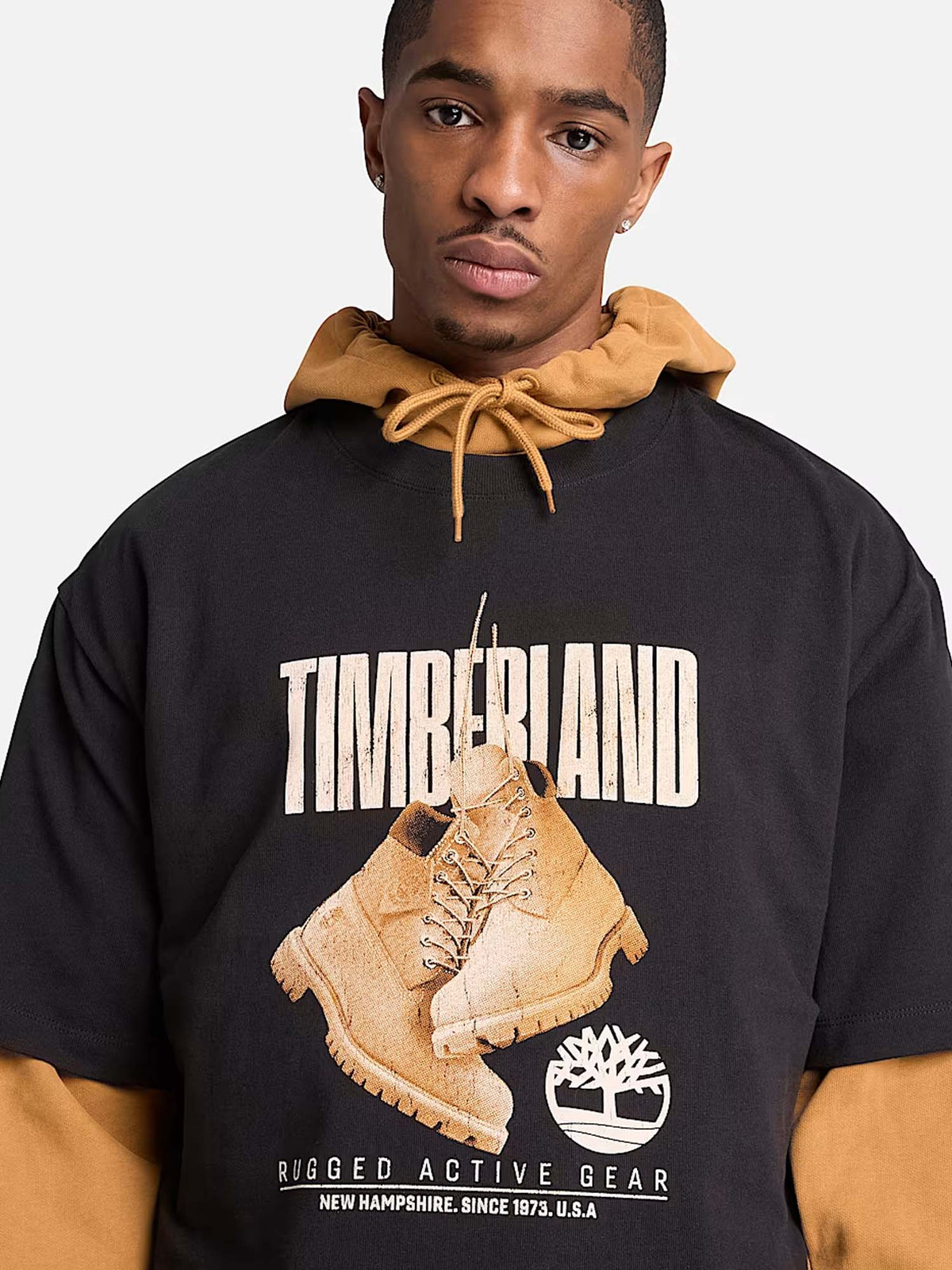 Timberland T-shirt a Maniche Corte Rugged Boot da Uomo Nero