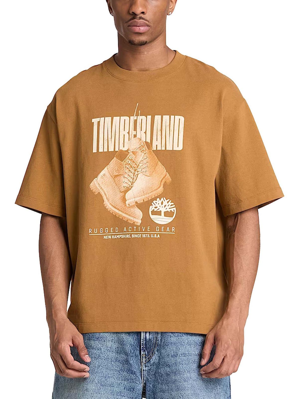 Timberland T-shirt a Maniche Corte Rugged Boot da Uomo Marrone