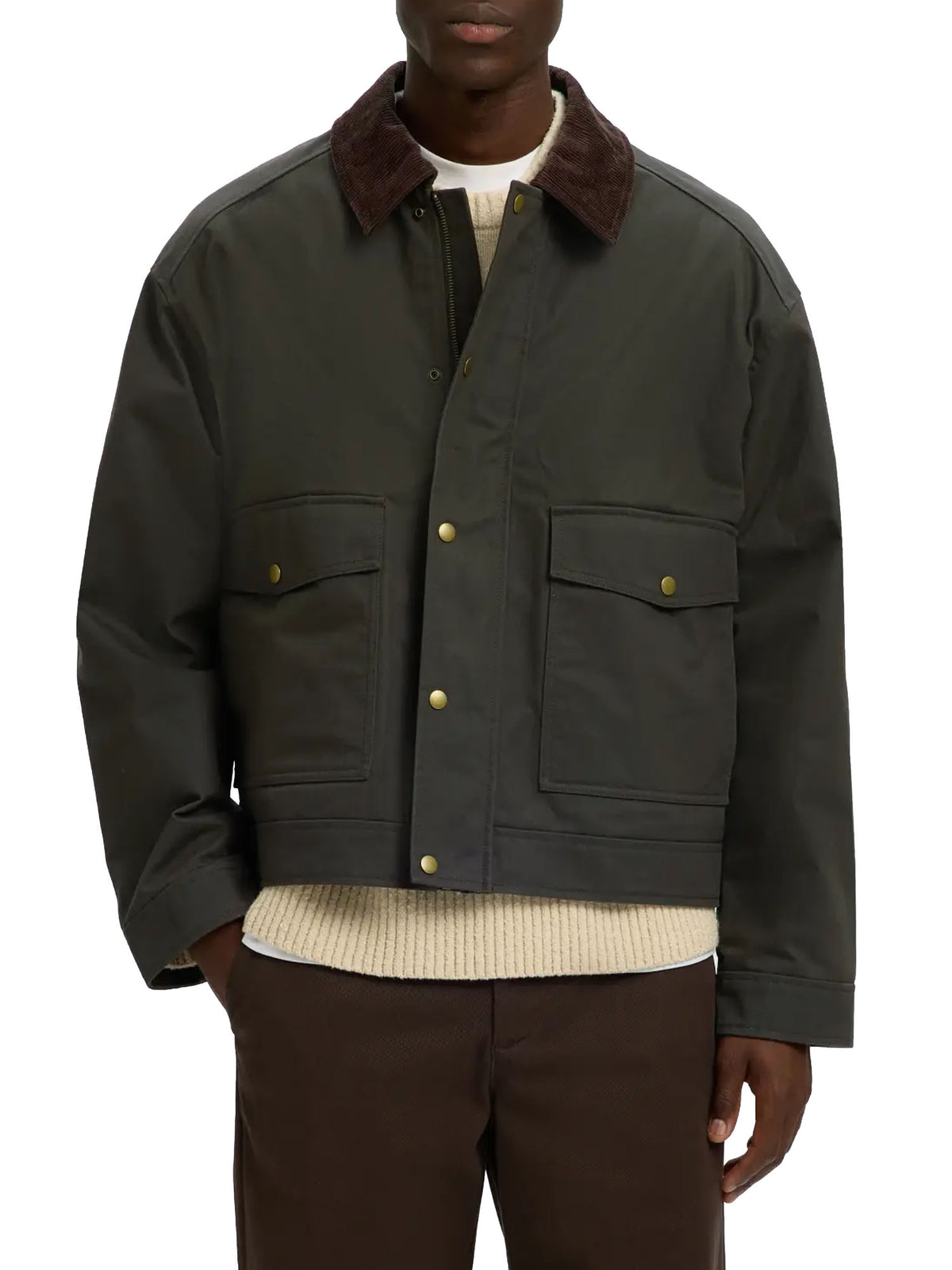 Selected Montana Waxed Cotton Jacket Marrone
