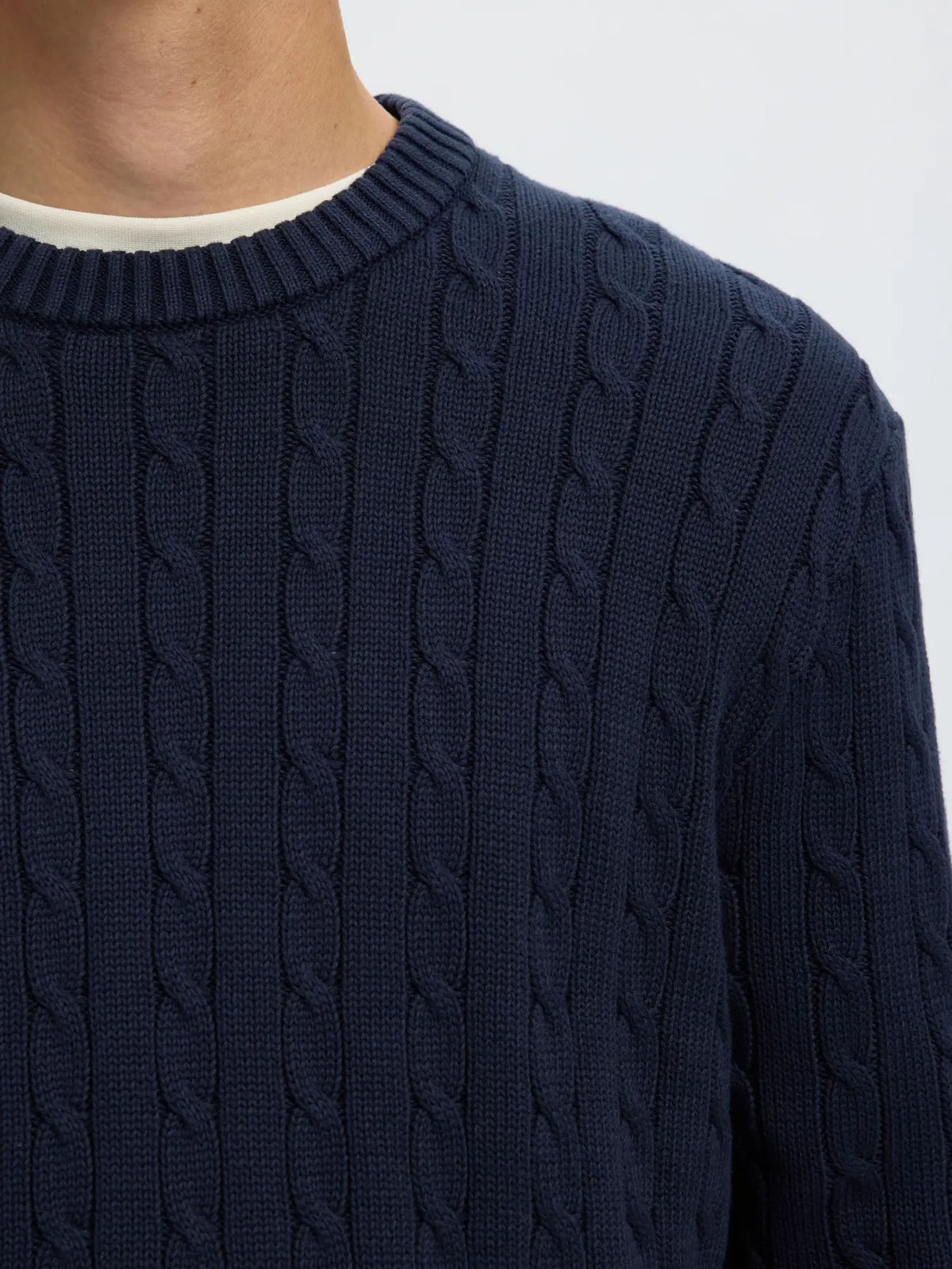 Selected SLMBraun Knit Cable Crew Noos Blu