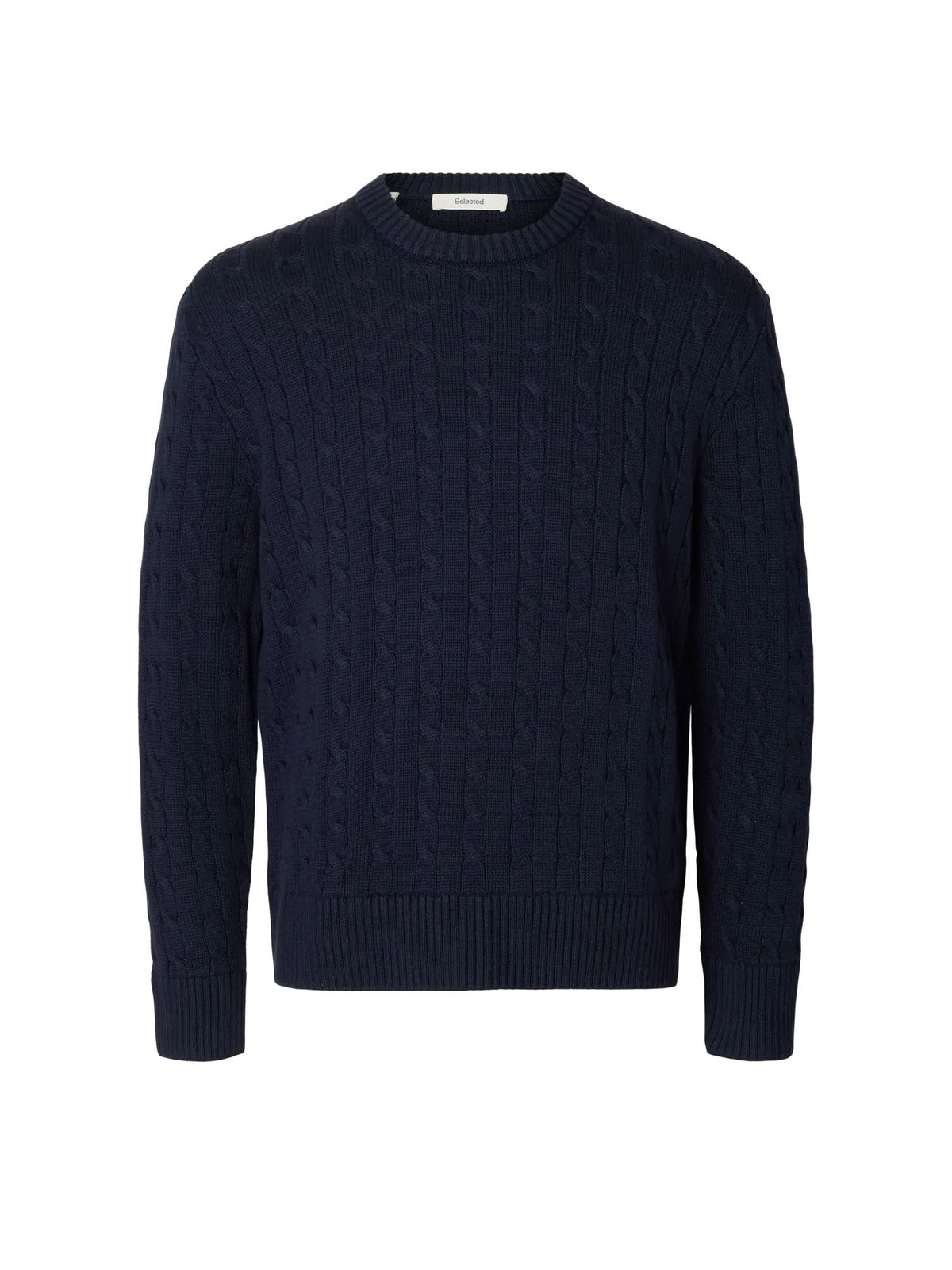 Selected SLMBraun Knit Cable Crew Noos Blu