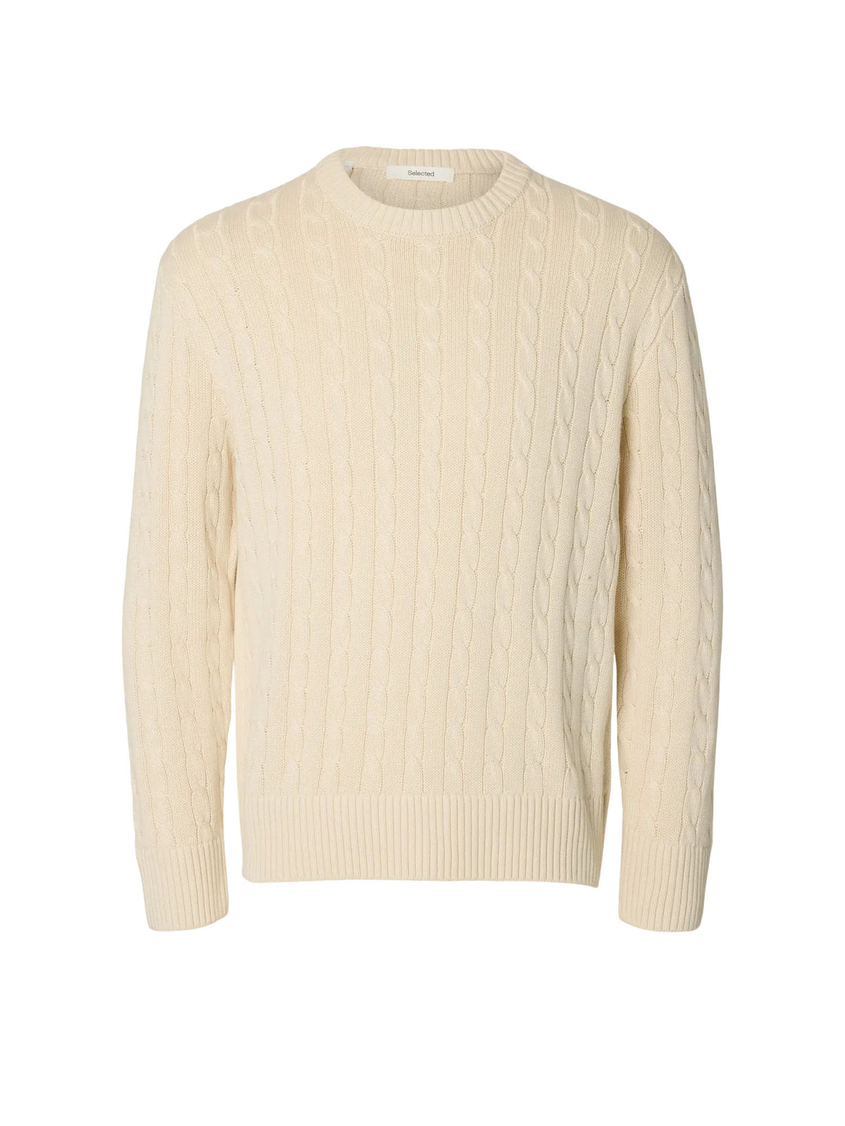 Selected SLMBraun Knit Cable Crew Noos Beige
