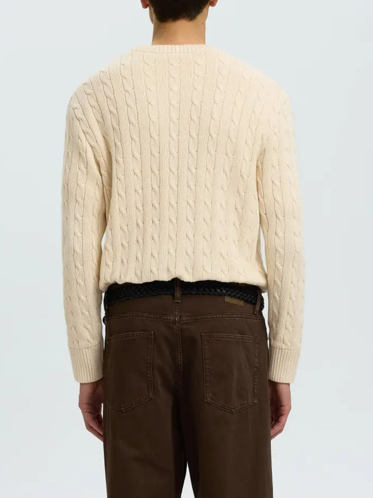 Selected SLMBraun Knit Cable Crew Noos Beige