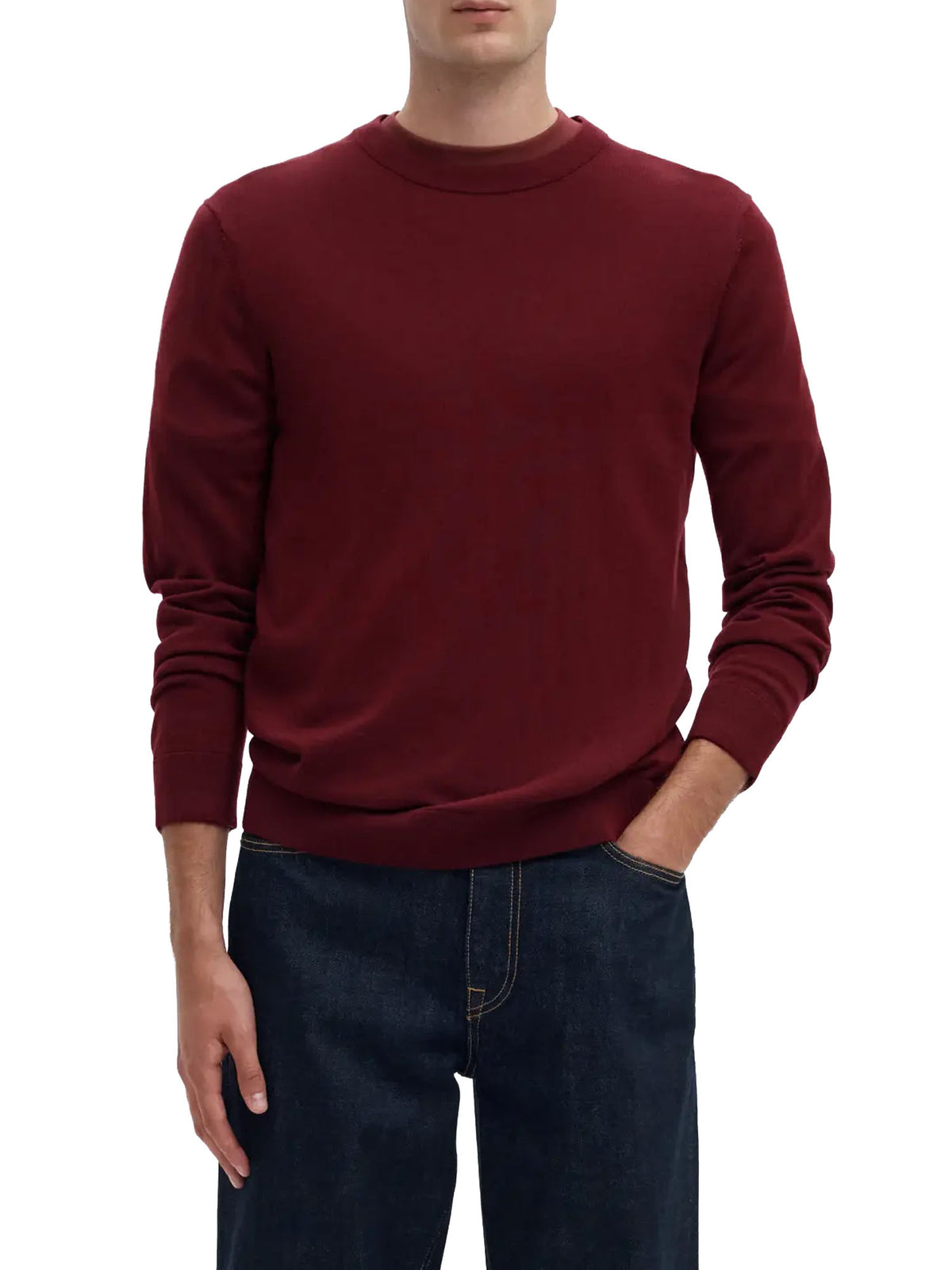 Selected Maglione SLMTRAY Merino Crew Neck Bordeaux