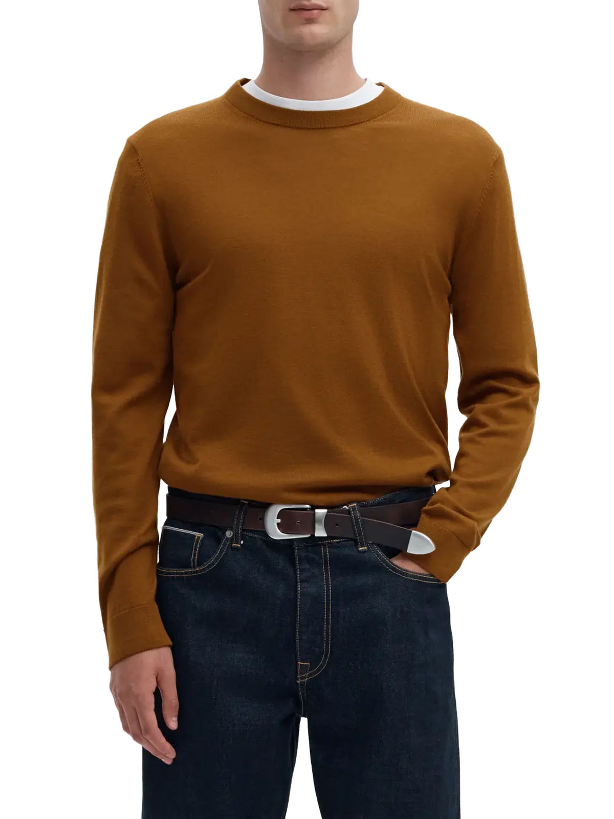 Selected Maglione SLMTRAY Merino Crew Neck Marrone